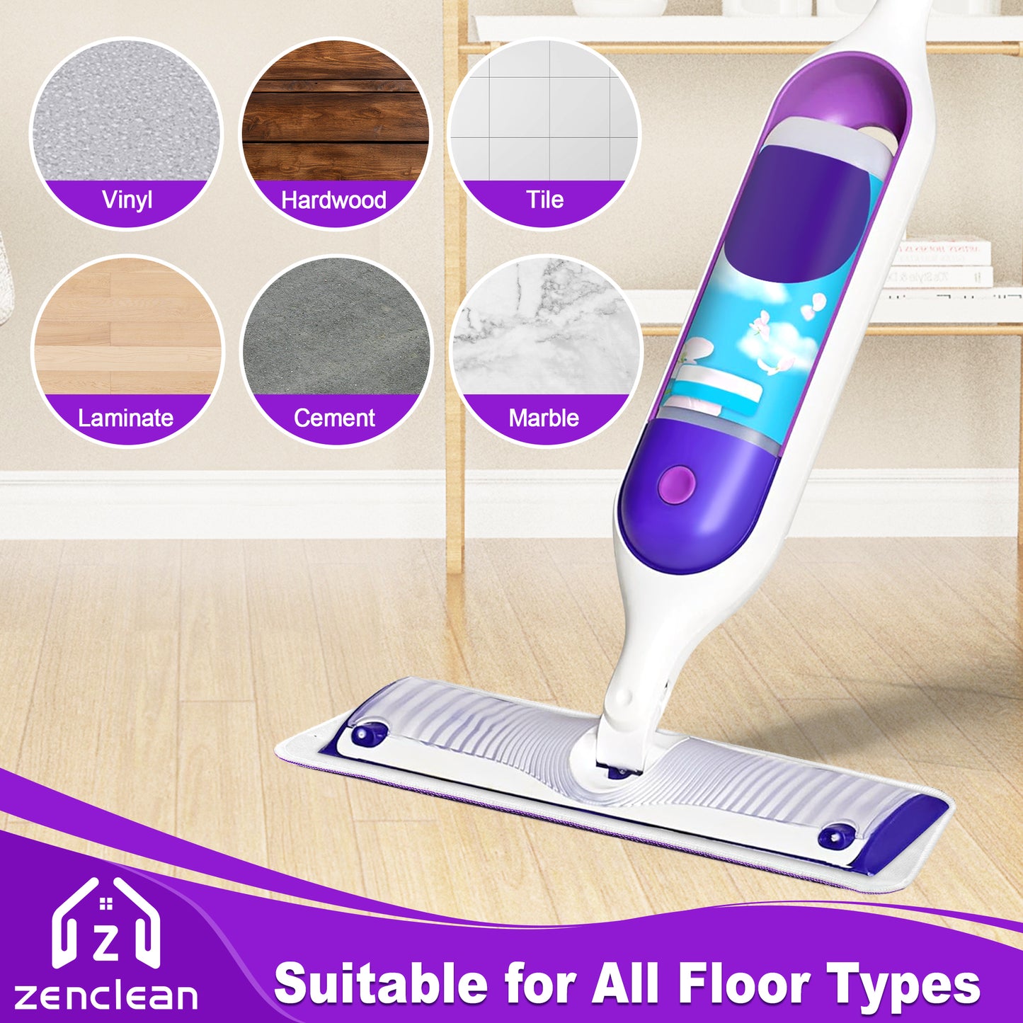ZenClean Reusable Microfiber Mop Pads 7 Pack Compatible with SwifferPower Mop for Wet & Dry Floor Cleaning (7 Colors)
