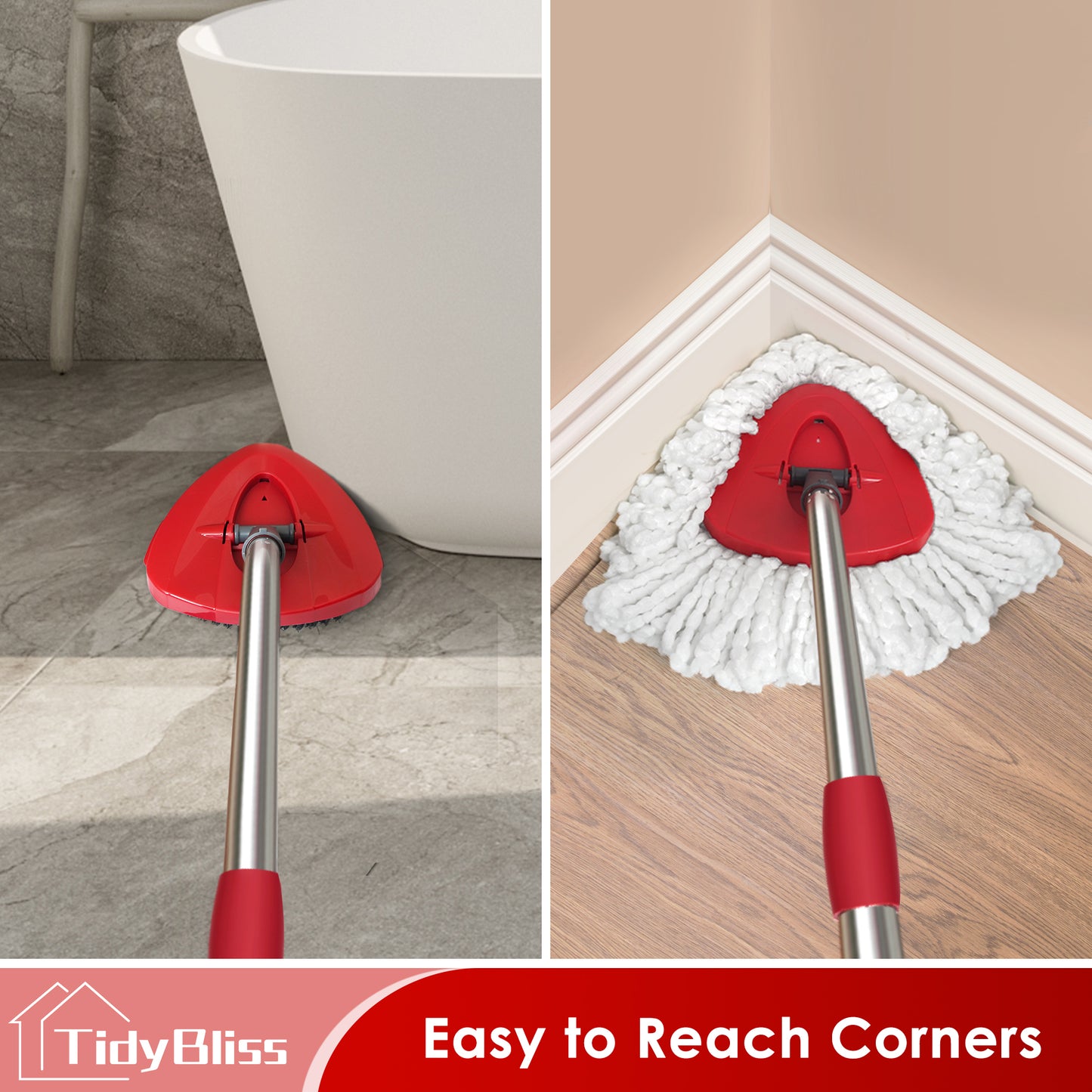 TidyBliss Mop Heads Replacements 2 Pack with Scrub Brush Attachment and Triangle Base for O-Cedaar EasyWring 1 Tank System