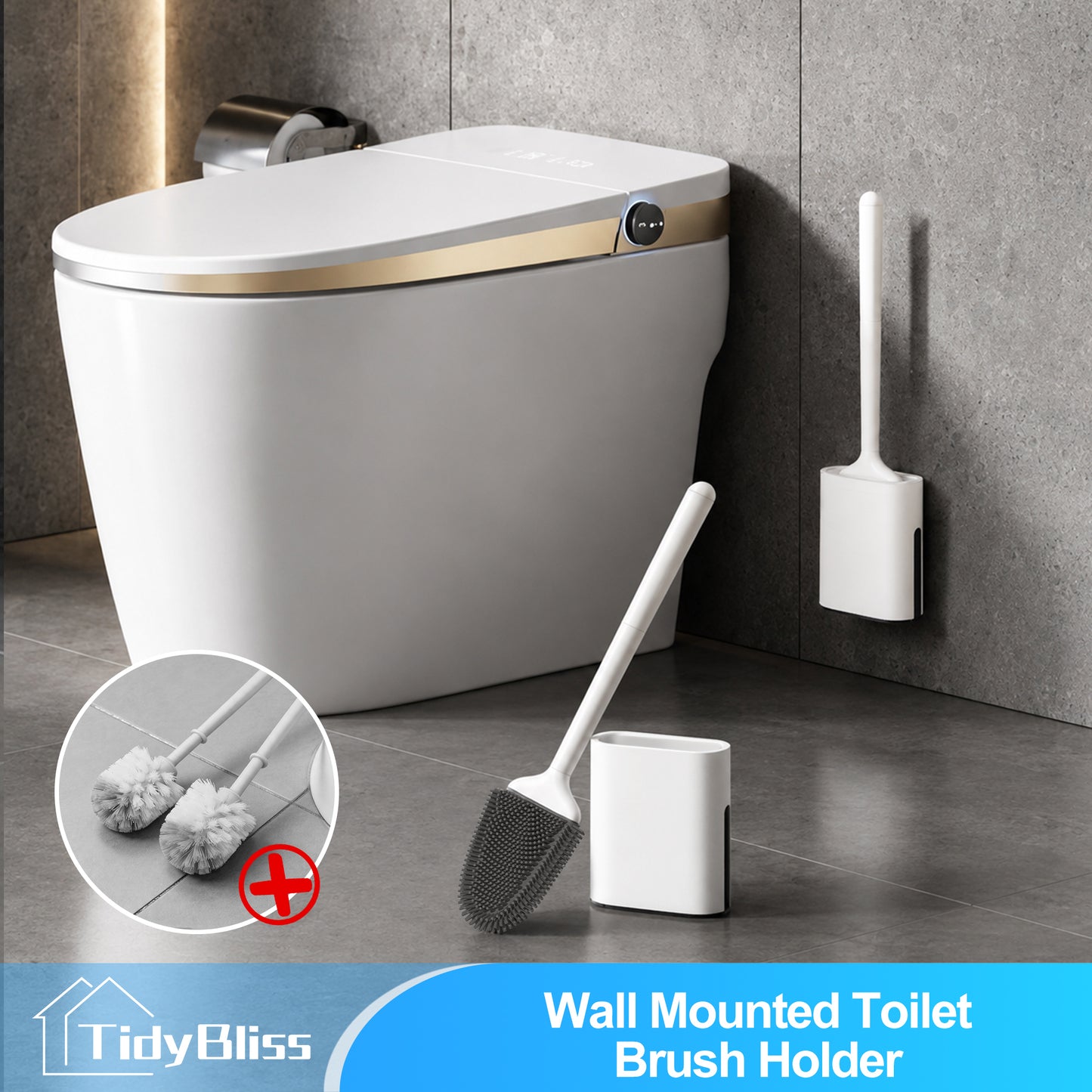 TidyBliss Silicone RV Toilet Brush and Holder Set for Camper (White)