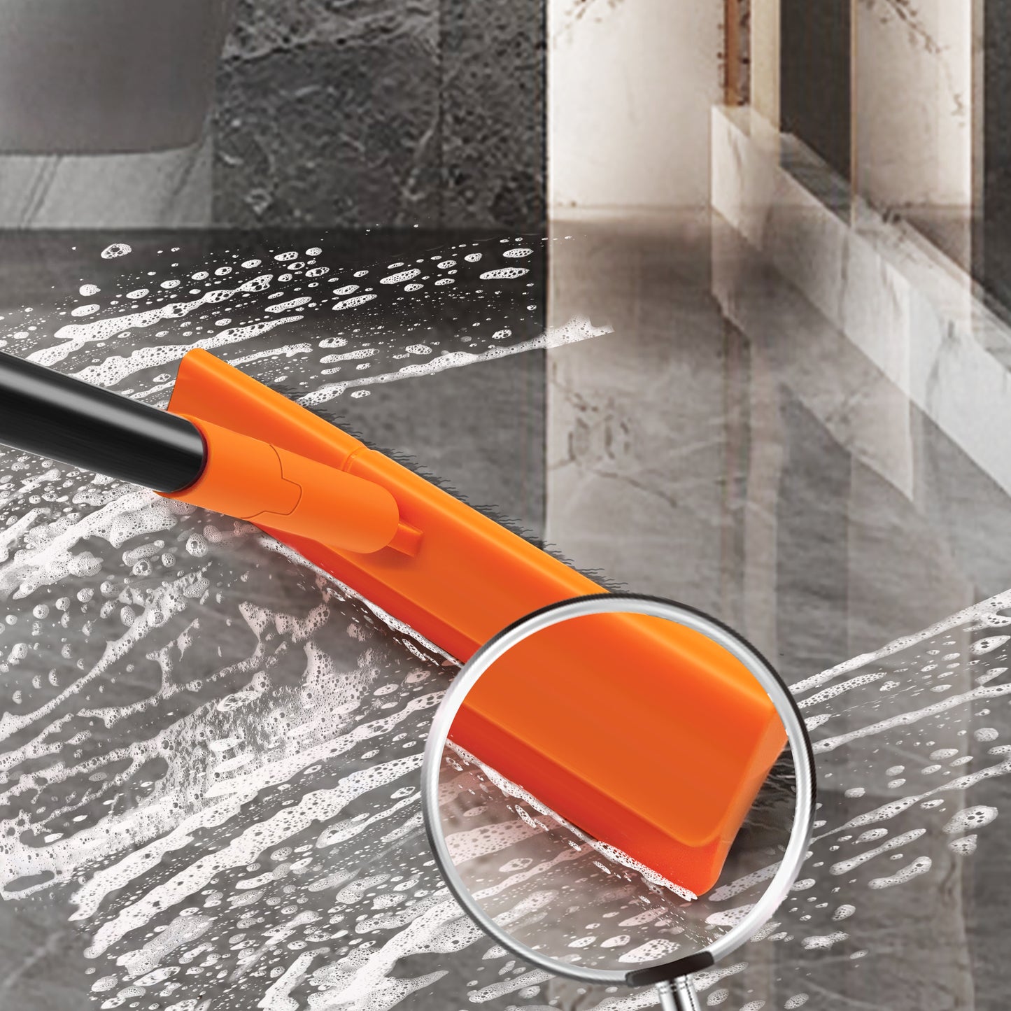 Grout Brush with 49.6" Long Handle, V-Shaped Tile Scrubber (Orange)