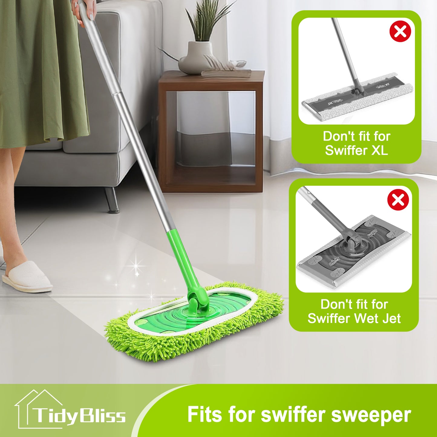 TidyBliss Reusable Microfiber Mop Pads 4 Pack Compatible with Swiiffer Sweeper