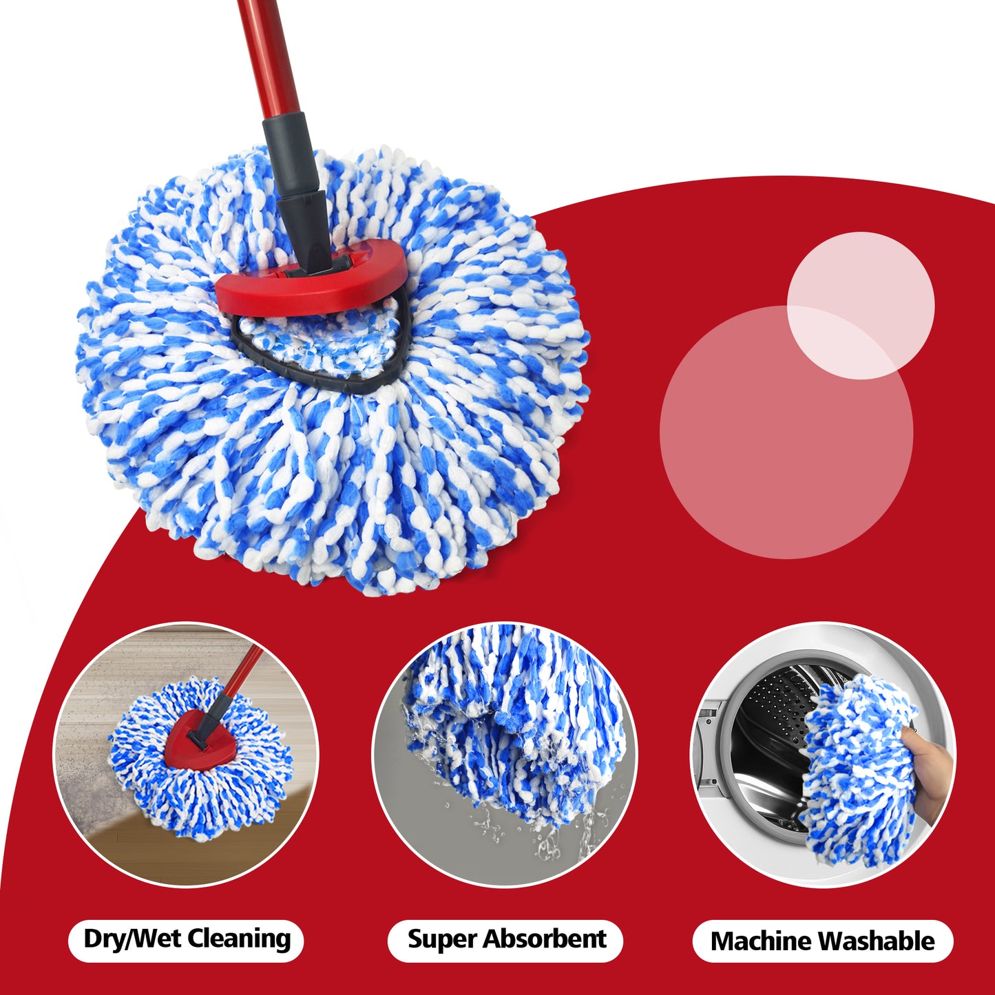 NEWE Mop Heads Replacements 2 pack with Triangle Base for RinseClean 2 Tank System, Deep Cleaning All Floors, Blue