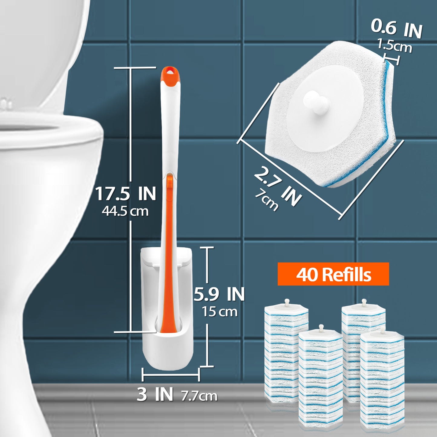 JEHONN Disposable Toilet Brush Holder Wall Mounted with 40 Refills for Sink(Orange)
