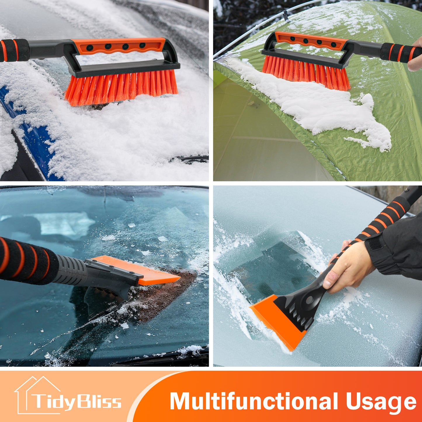 TidyBliss Ice Scraper and Snow Brush for Car Windshield (Orange)