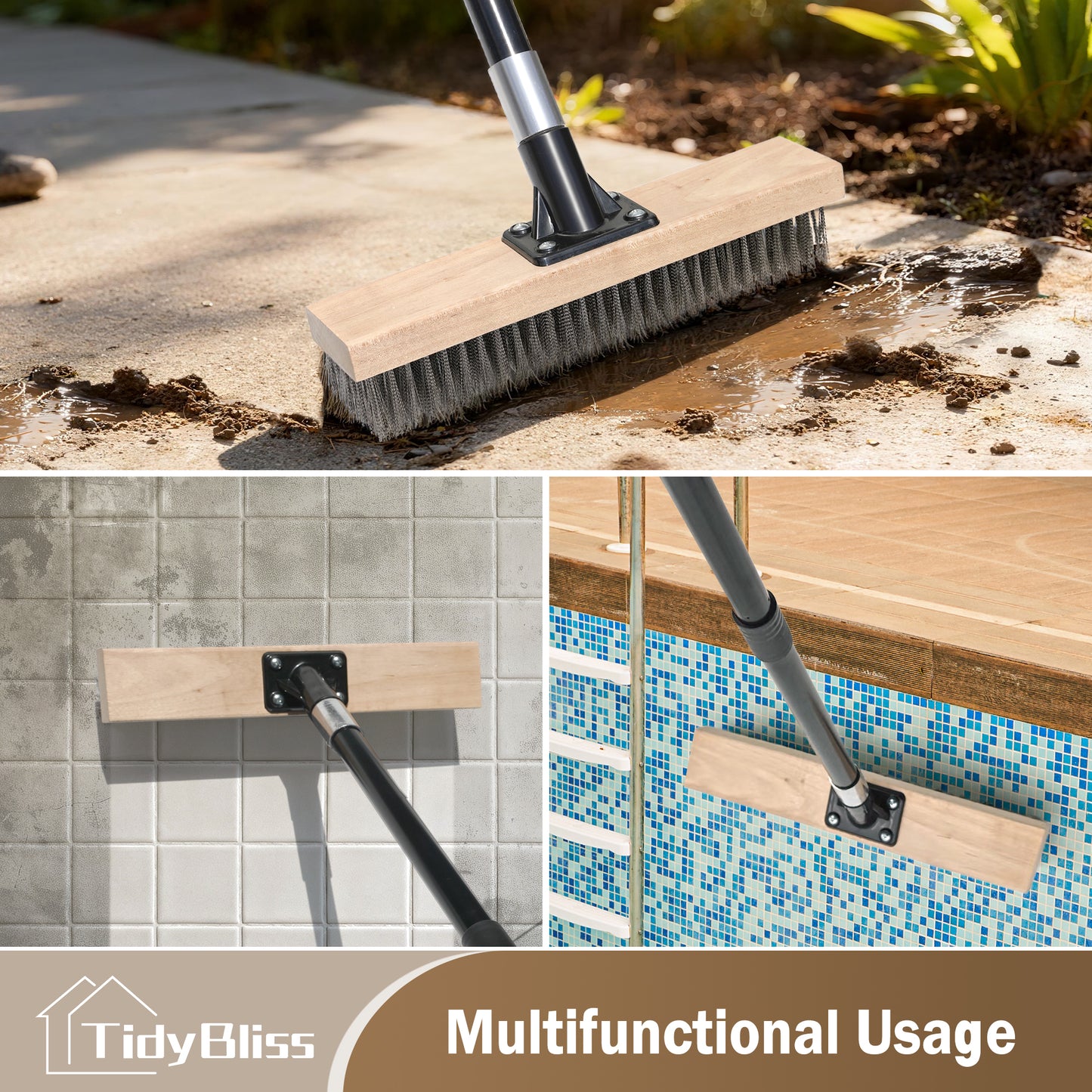 TidyBliss Stainless Steel Wire Scrub Brush with Long Handle