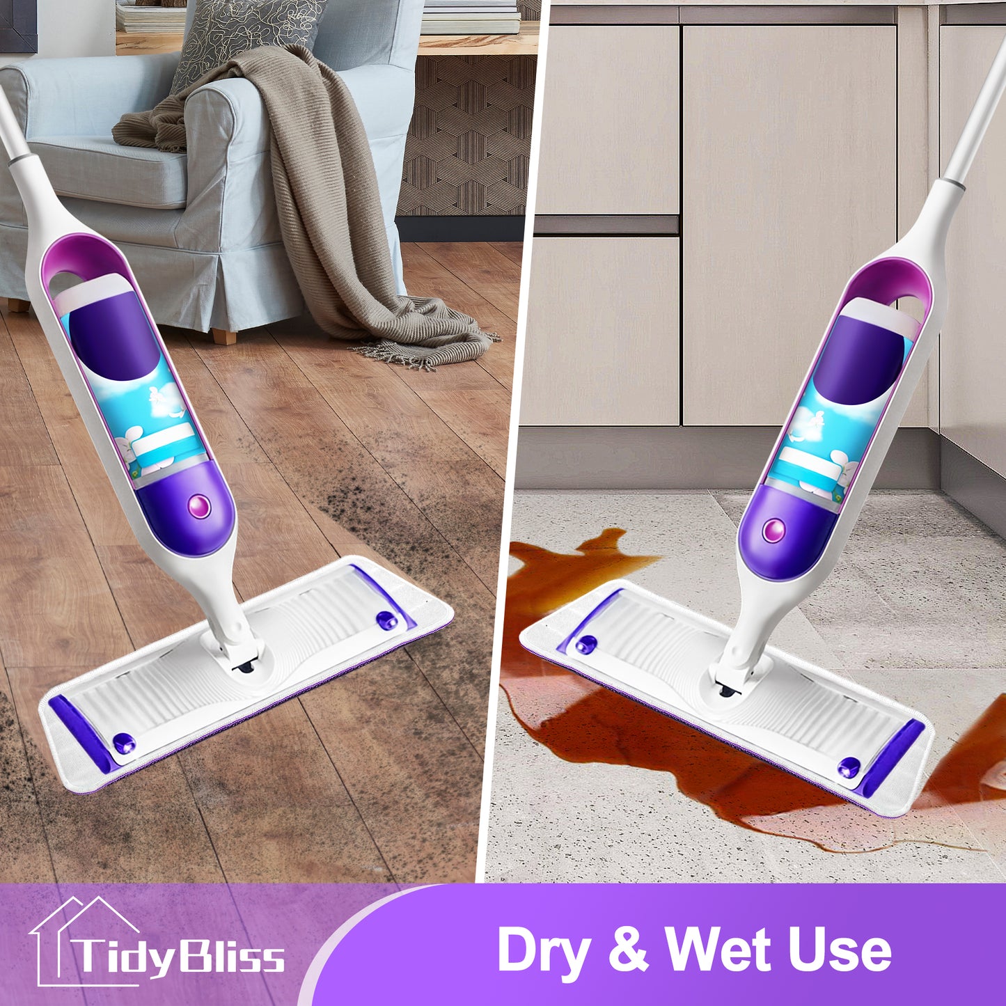 TidyBliss Reusable Power Mop Pads 6 Pack (Purple)