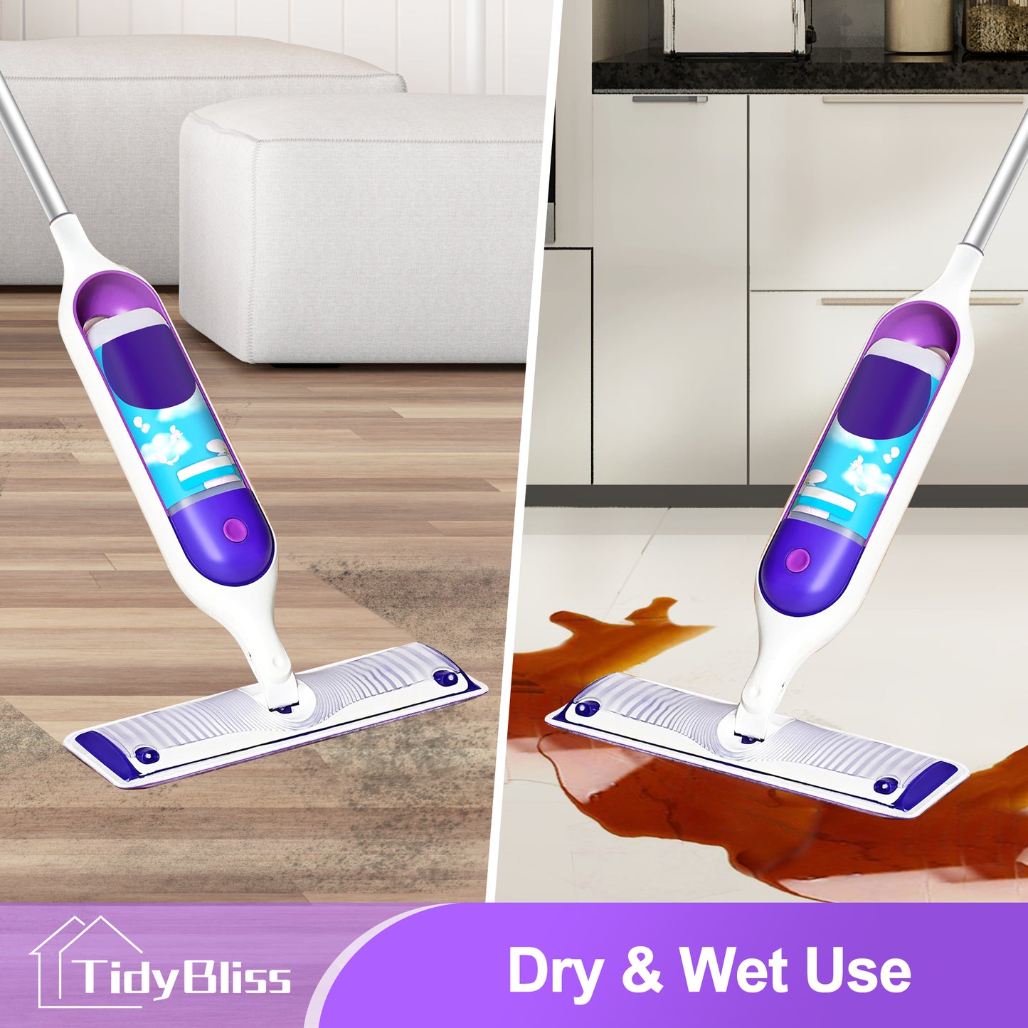 TidyBliss Reusable Power Mop Pads 4 Pack (Purple)