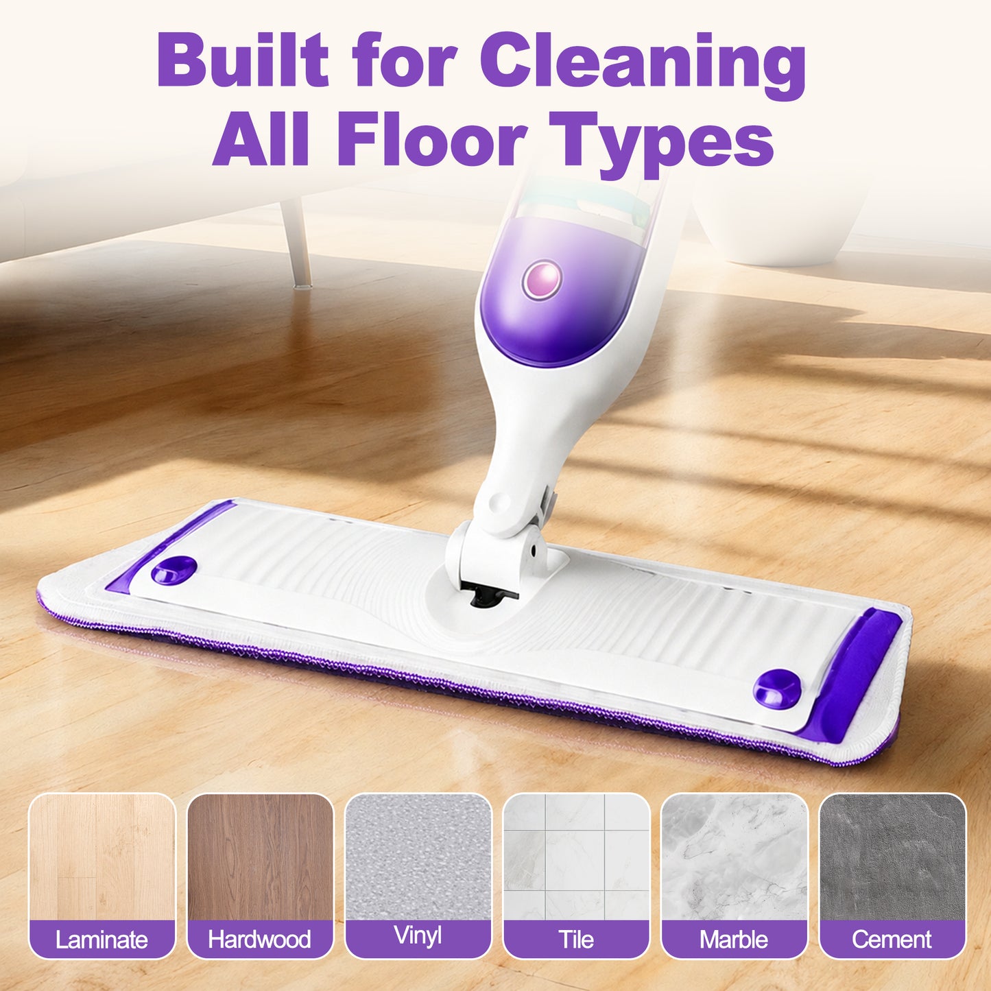 JEHONN 6 Pack Reusable Microfiber Mop Pads for PowerMop (Purple)