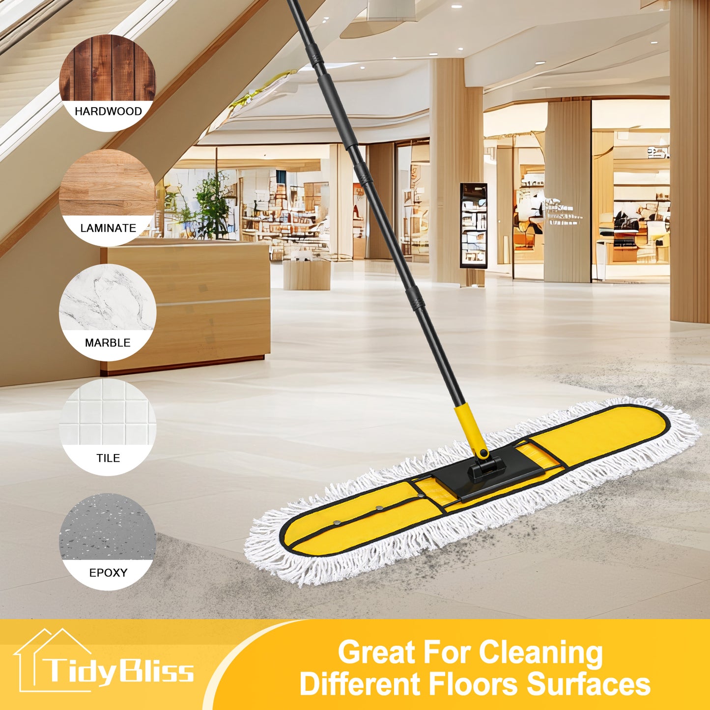 TidyBliss 36” Commercial Dust Mop for Floor Cleaning, Large Industrial Janitor Broom