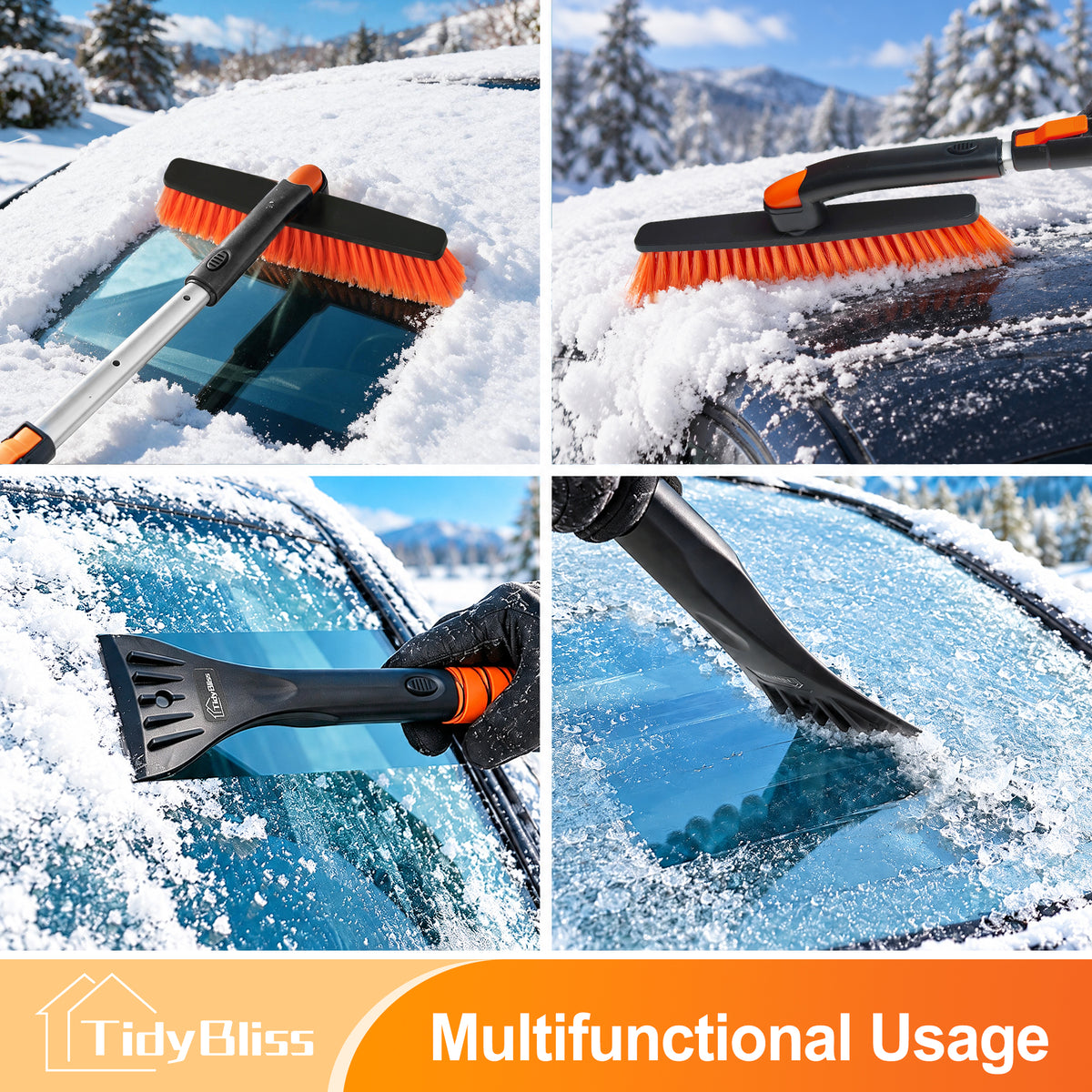 TidyBliss 36” Snow Brush with Ice Scraper for Car Windshield Glass