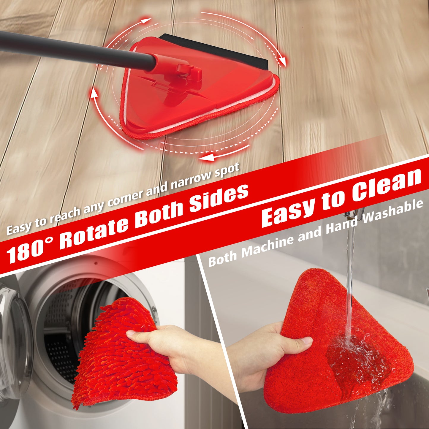 Wall Mop Cleaner with Long Handle (Red)