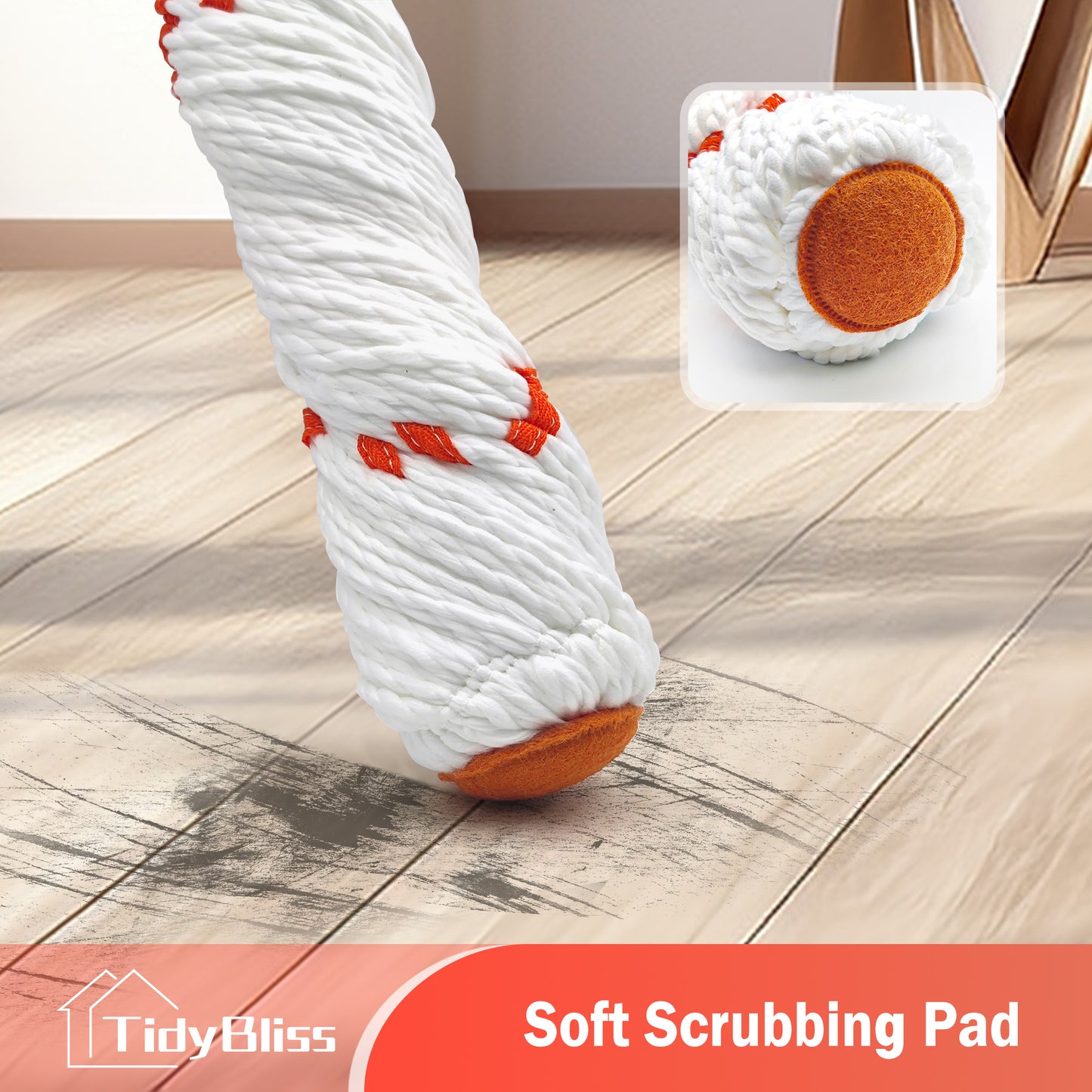 TidyBliss Self Wringing Twist Mop for Floor Cleaning (White Orange)