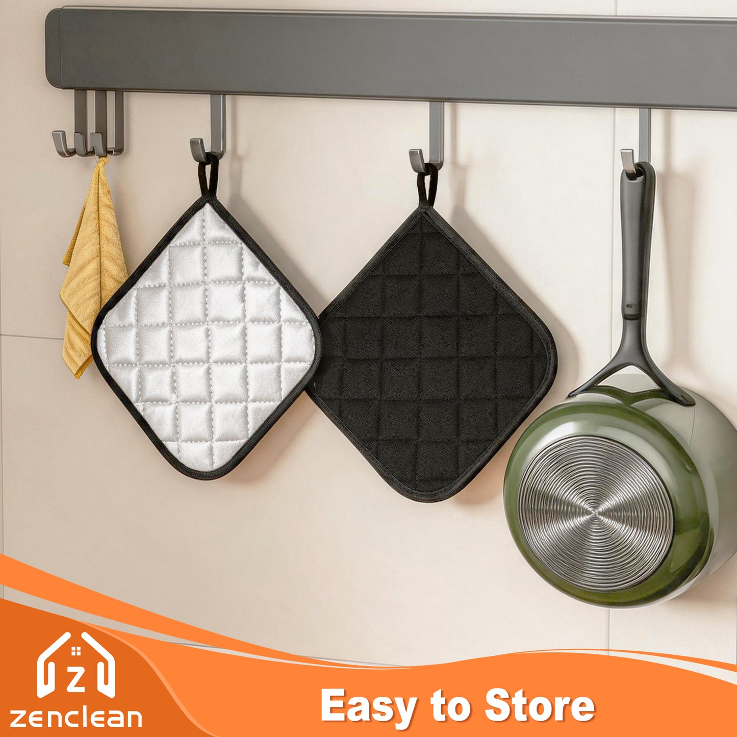 ZenClean Pot Holders for Kitchen 4 Pack (Black)