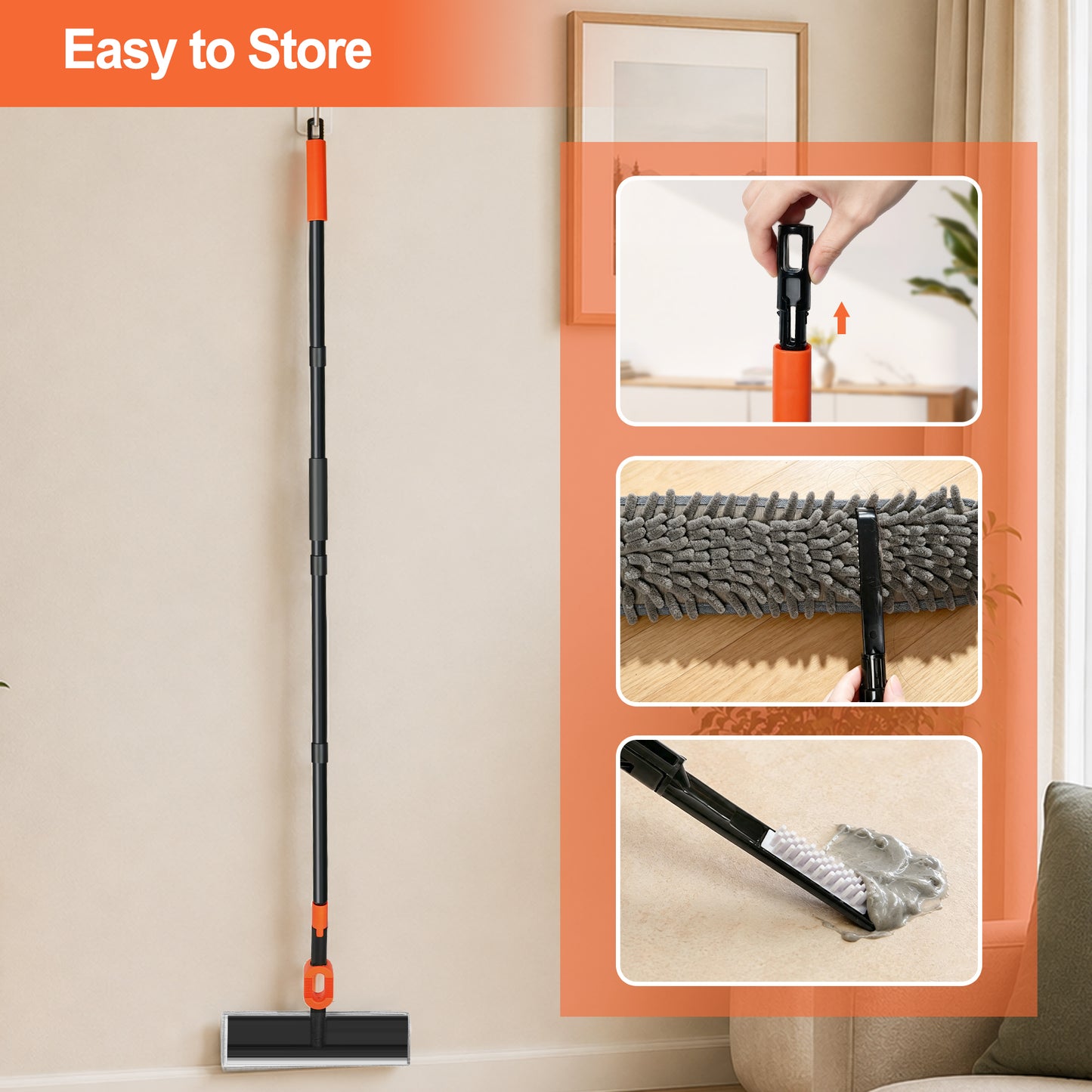 NEWE Professional Window Squeegee Cleaner Tool for Home with Extension Pole 65.3” (Red)