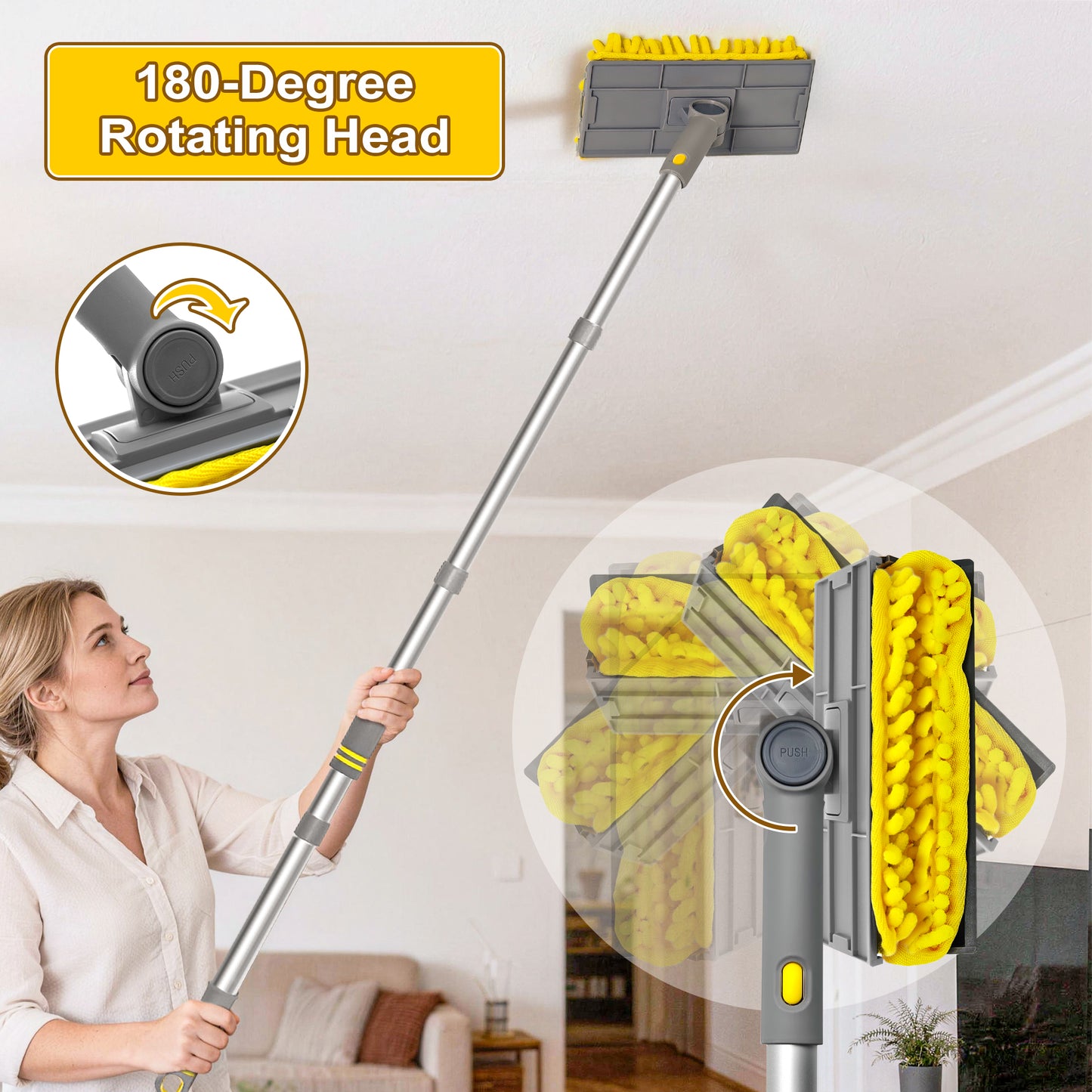 JEHONN 77" Ceiling Fan Cleaner Duster with Extra Bendable Chenille Dust Cleaning Tool (Yellow)