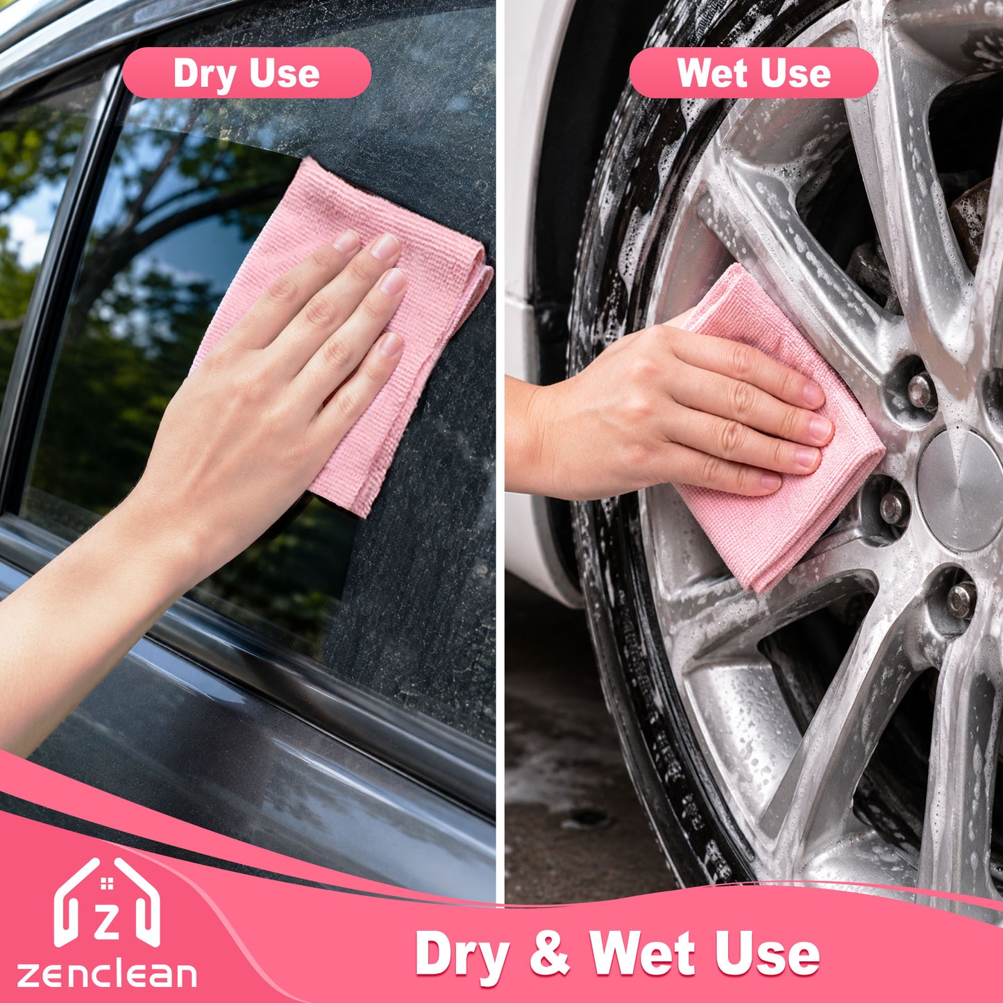 ZenClean Microfiber Cleaning Cloths Roll 30 Pack (Pink)