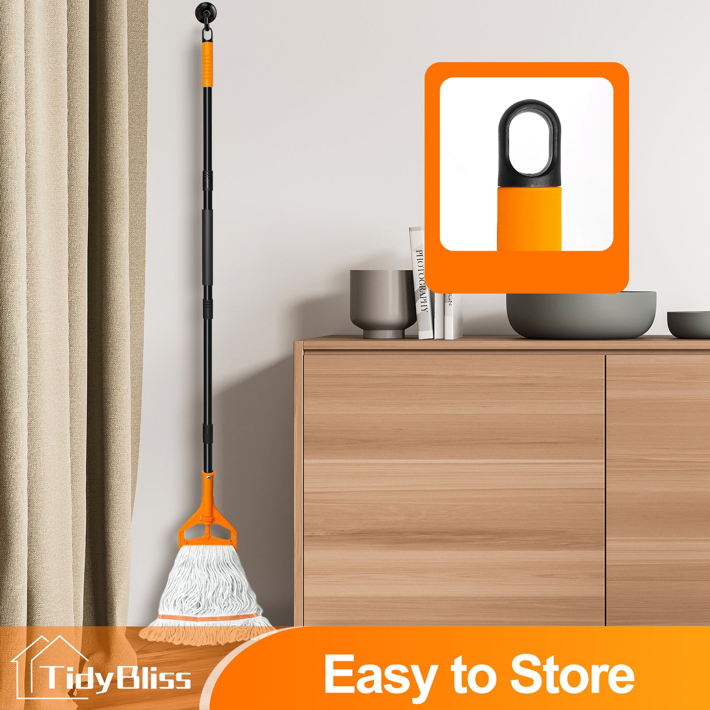 TidyBliss Commercial Mop Heavy Duty with 55 inches Long Handle (Orange)
