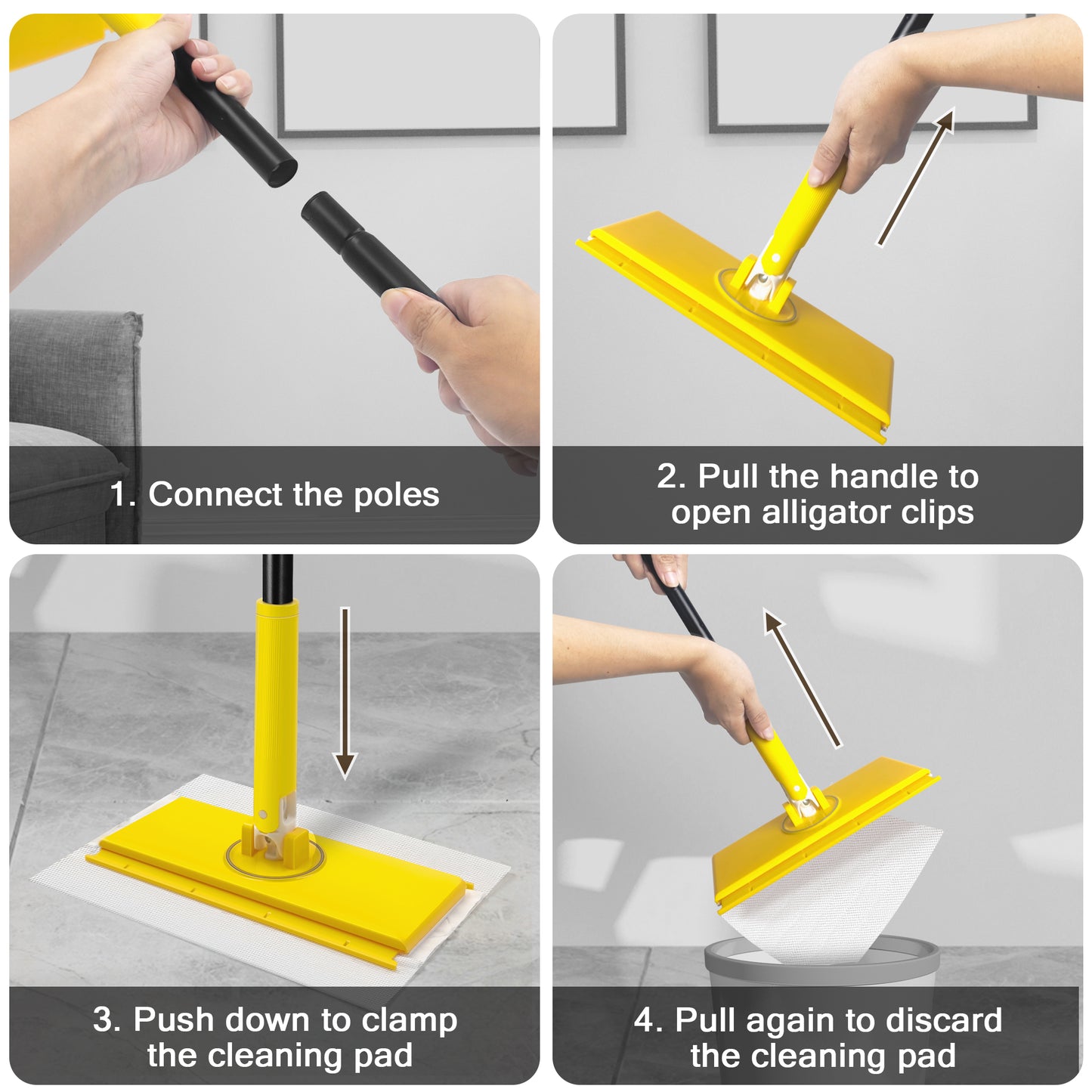 NEWE Sweeper Mop with 10 Dry Sweeping Cloths and 10 Wet Mopping Pads (Yellow)