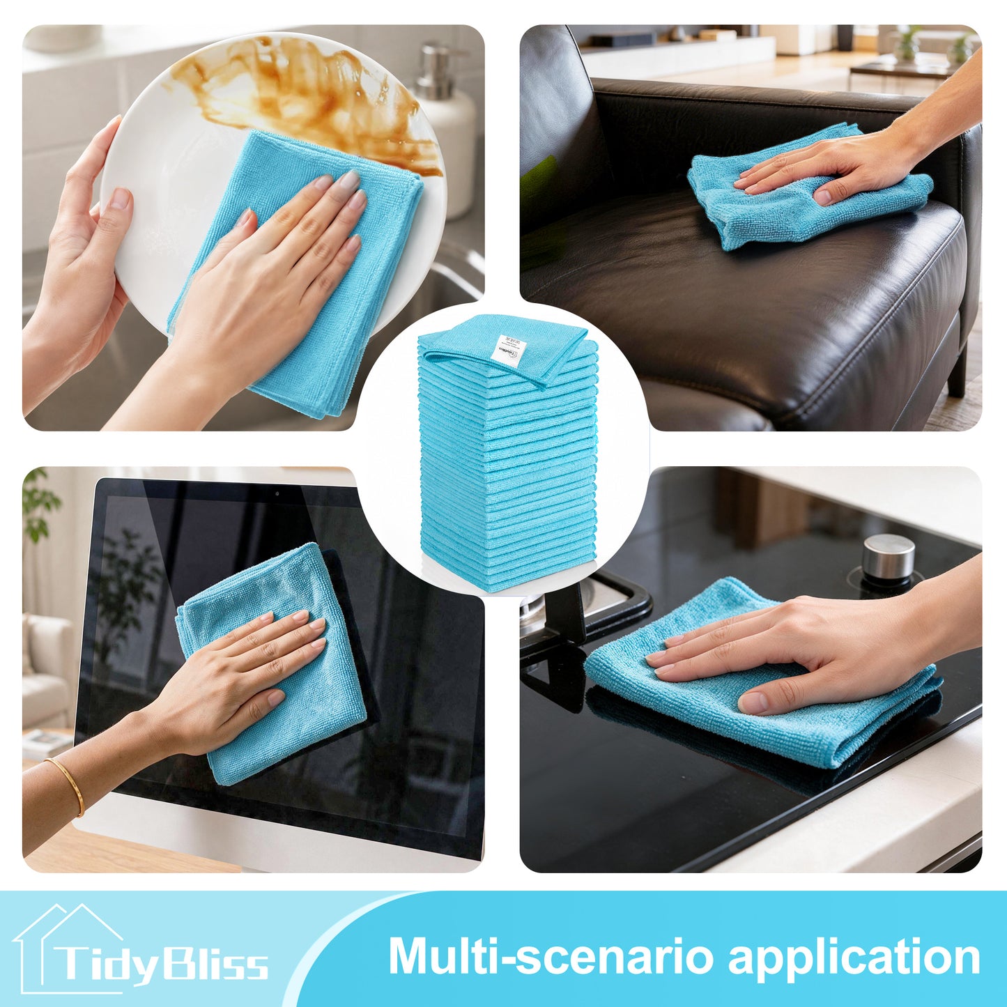 TidyBliss 24 Pack Microfiber Cleaning Cloths, Size: 12.6” x 12.6” (Blue)