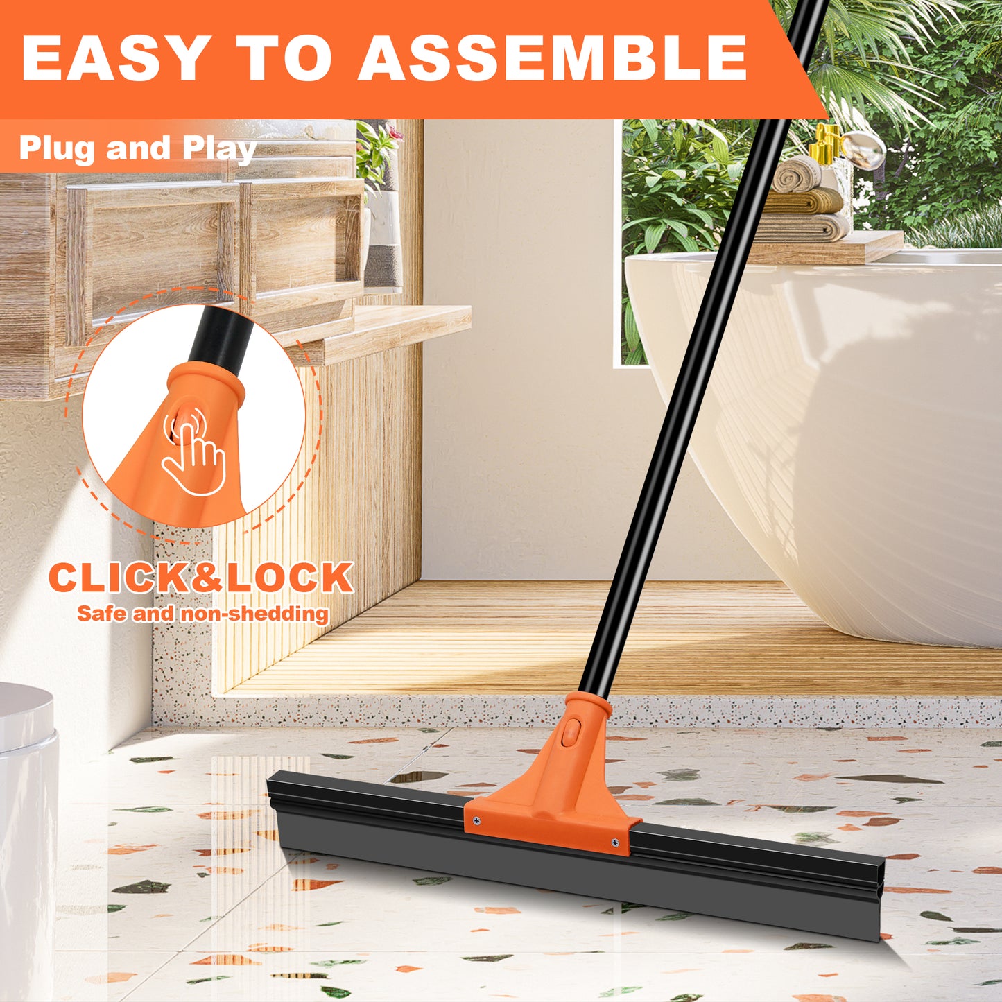 JEHONN Floor Squeegee Heavy Duty with Long Handle (Orange)