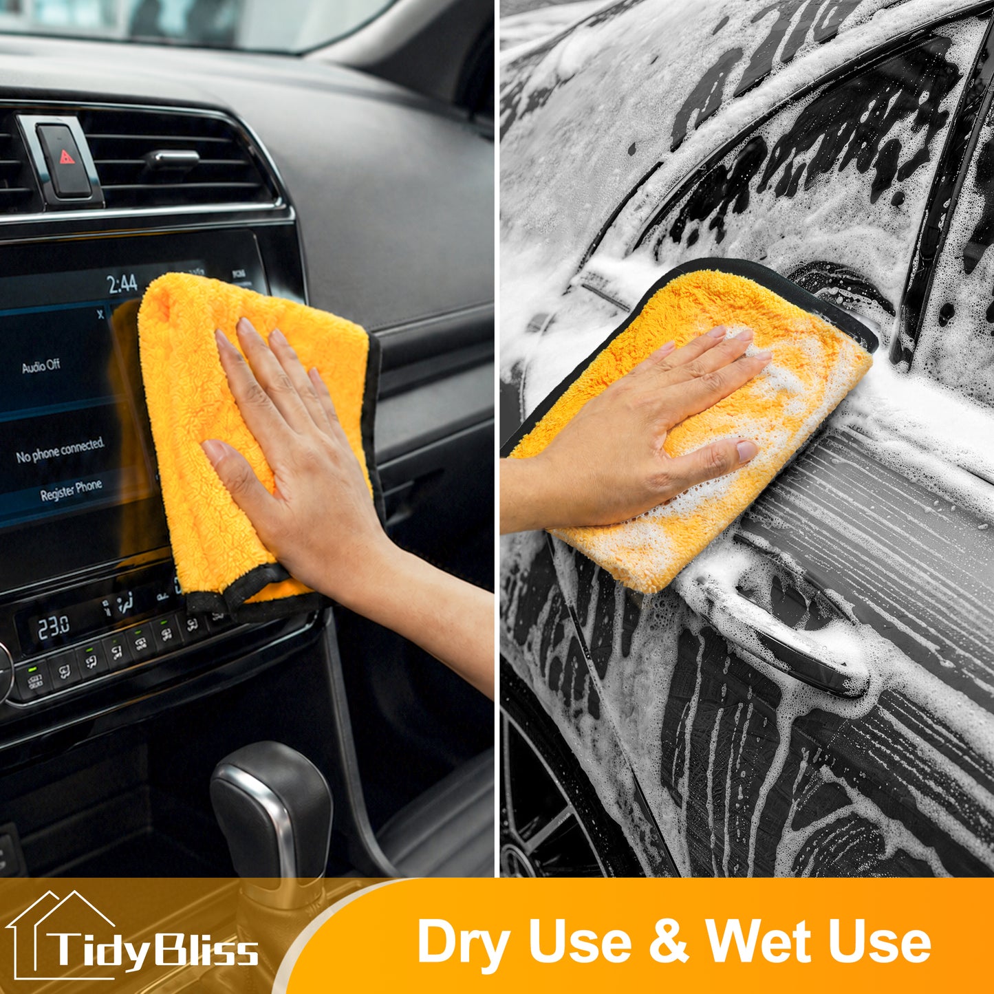 TidyBliss 6 Pack Microfiber Towels for Cars, Large Wash Rags for Drying Detailing, 15.7 x 23.6 inches (Yellow)