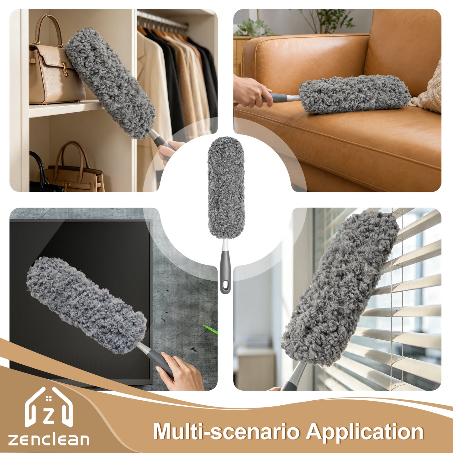 ZenClean Microfiber Duster for Cleaning with Detachable Washable Head