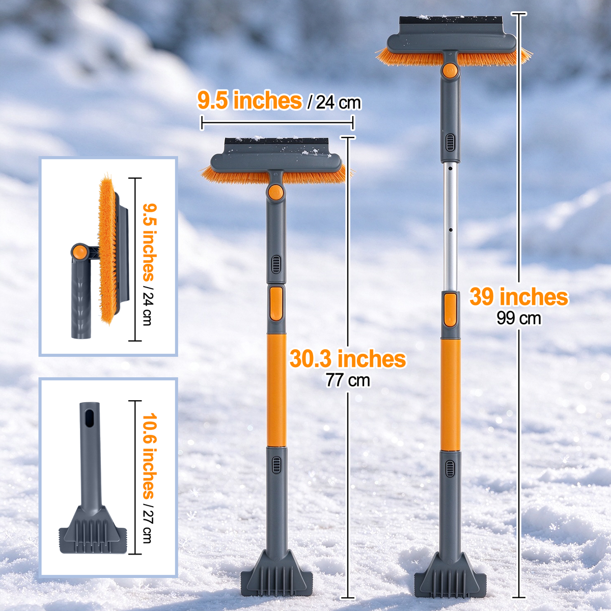 JEHONN 39” Snow Brush with Ice Scraper for Car Windshield (Orange)