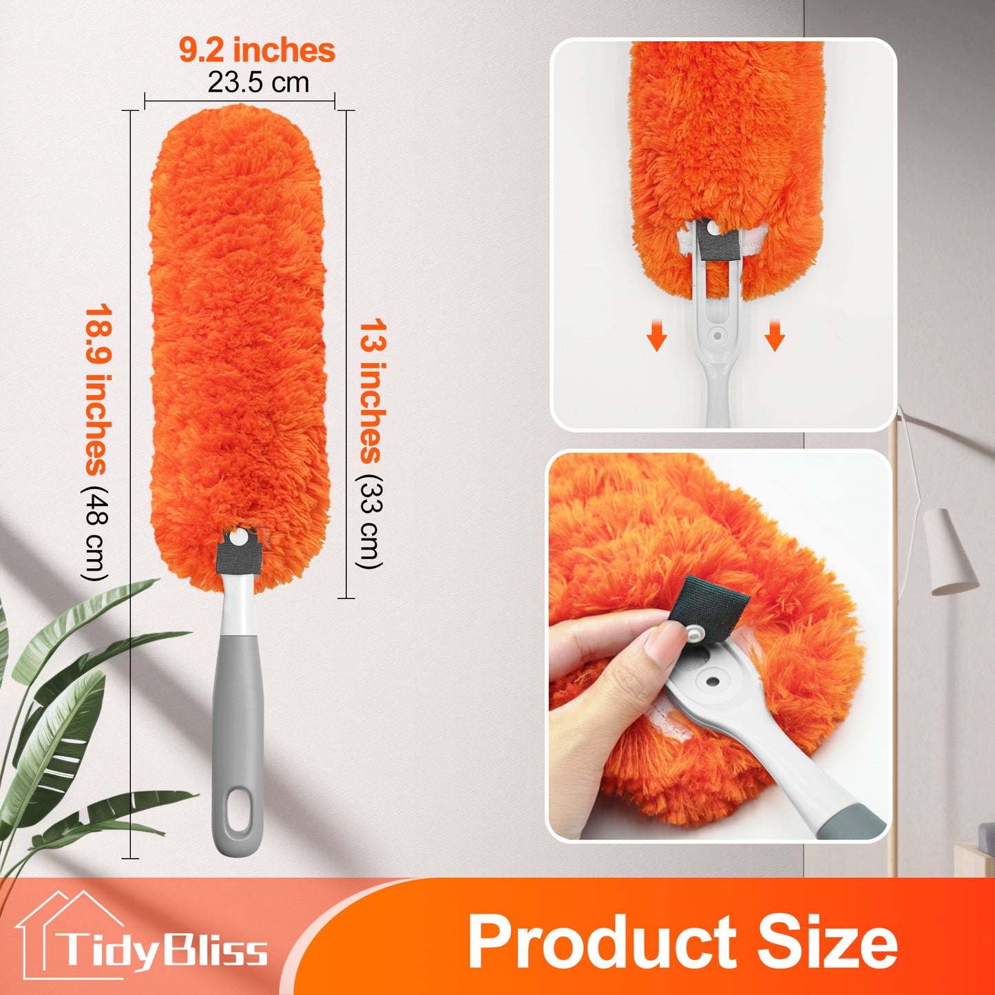 TidyBliss Microfiber Duster for Cleaning, Washable & Reusable Handheld Dust Cleaner Tool (Orange)