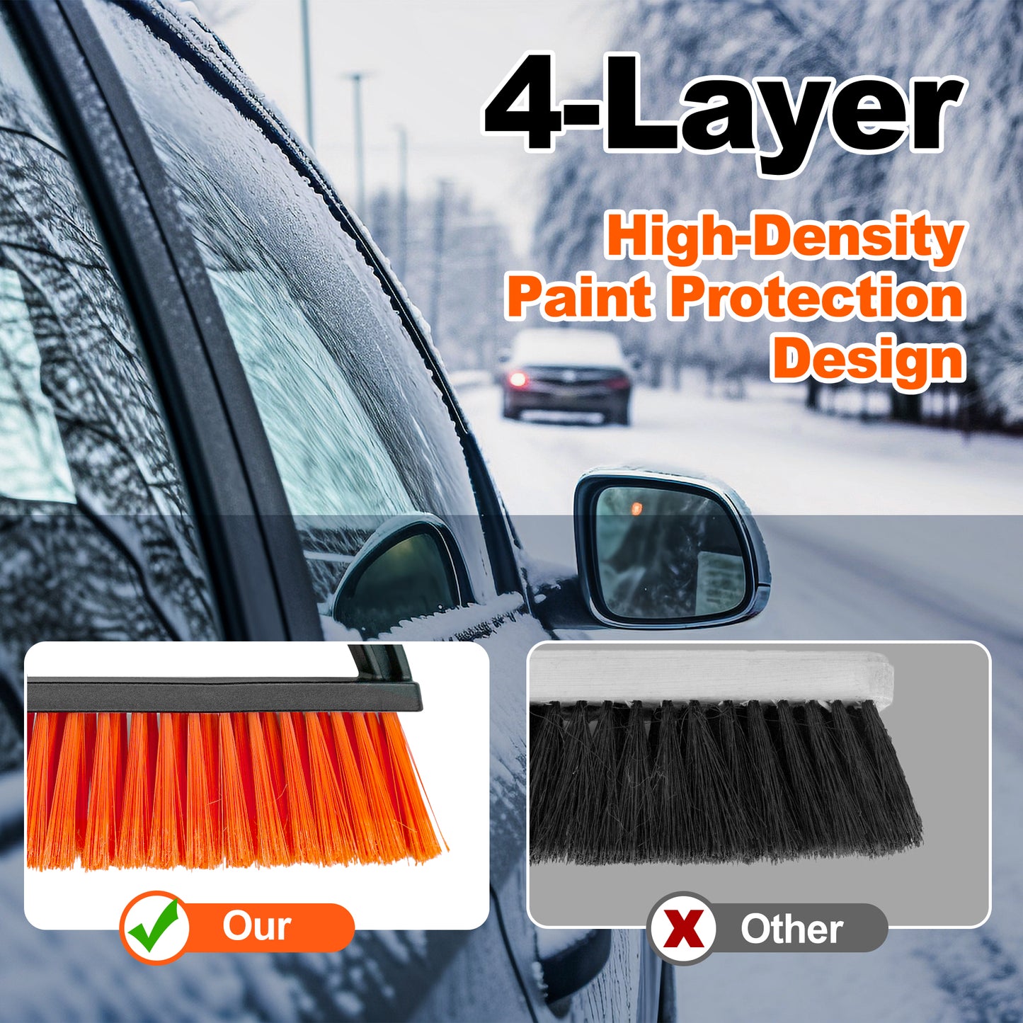JEHONN Snow Brush with Ice Scraper for Car Windshield (Orange)