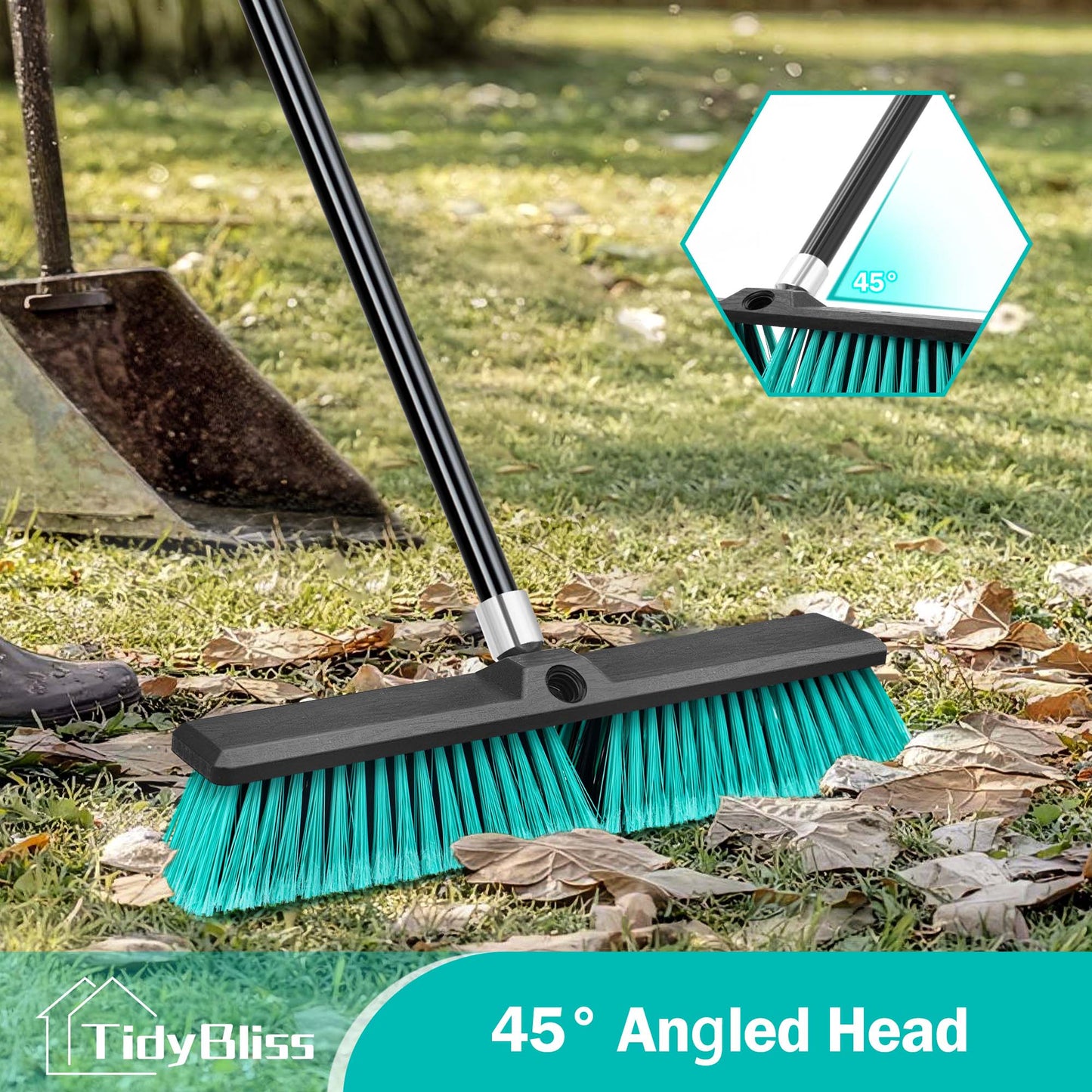 TidyBliss 18” Push Broom Outdoor Heavy Duty with 63 inches Long Handle (Green)