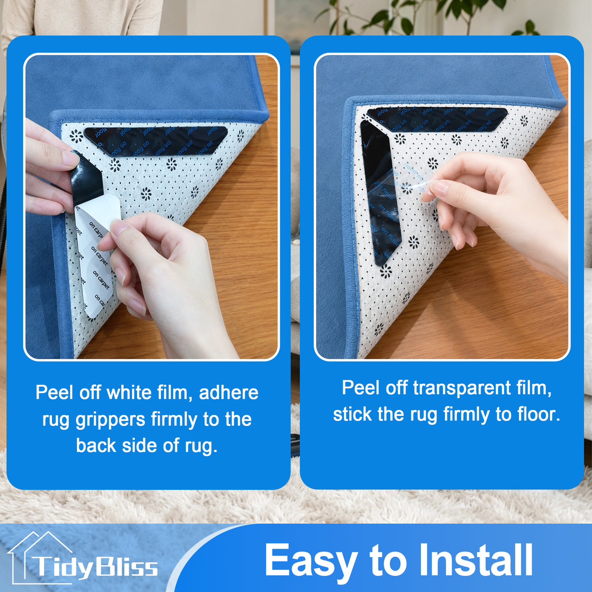 TidyBliss Rug Gripper 30 Pack, Anti-Slip Carpet Corner Stickers