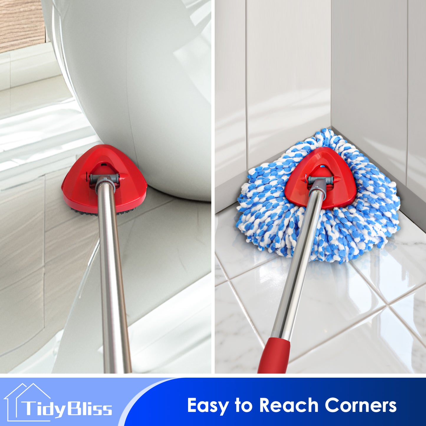 TidyBliss Mop Heads Replacements 2 Pack with with Scrub Brush Attachment and Triangle Base for O-Cedaar RinseClean 2 Tank System
