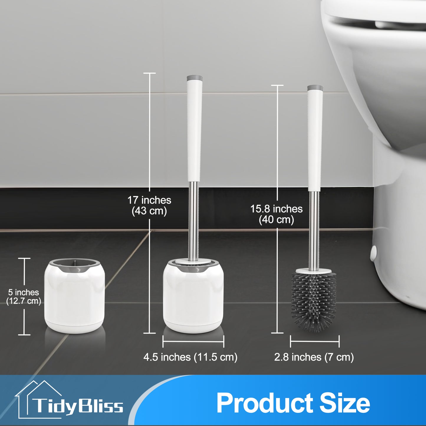 TidyBliss Silicone Toilet Brush and Holder Set for RV Camper (White & Grey)