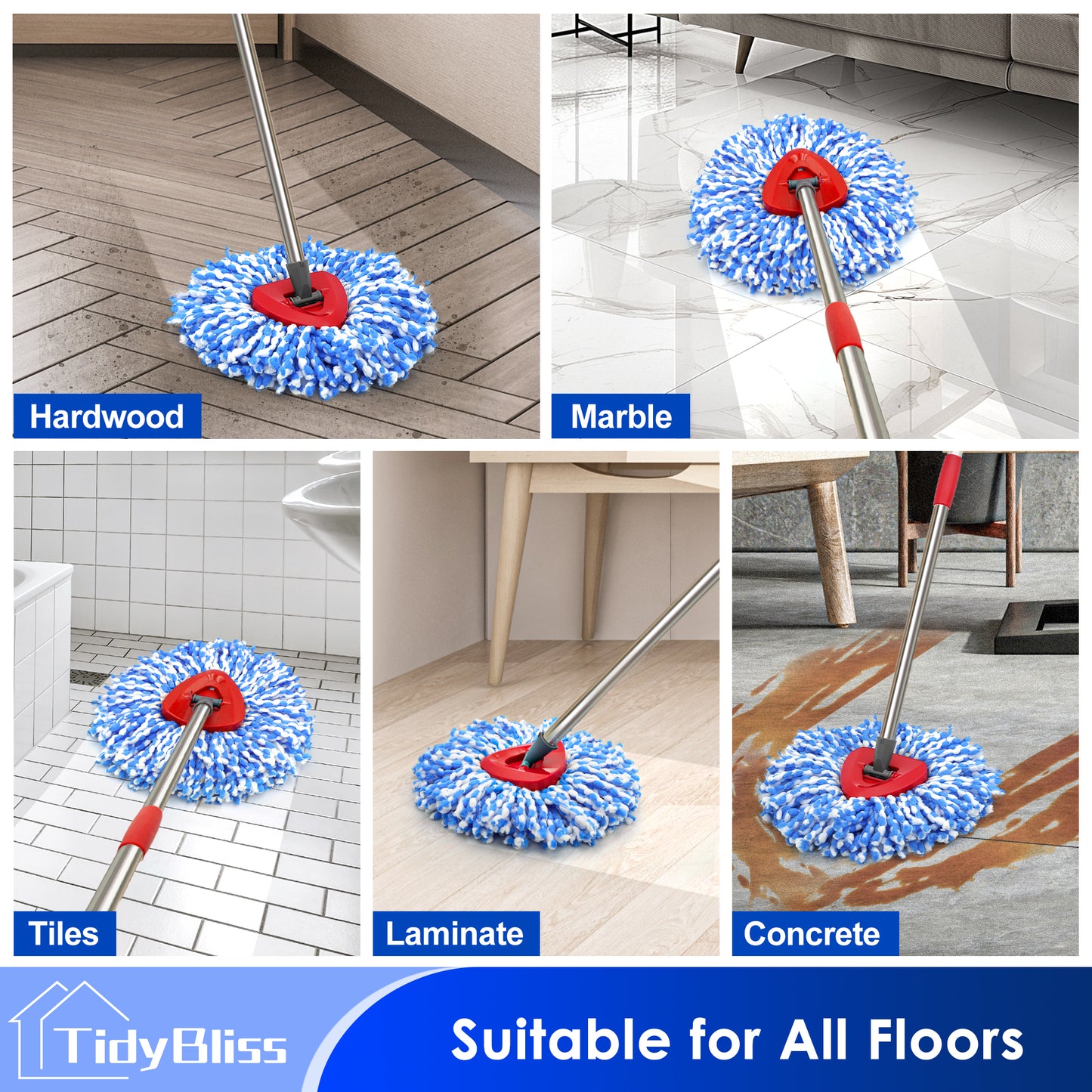 TidyBliss Spin Mop Replace Head 3 Pack for RinseClean 2 Tank System