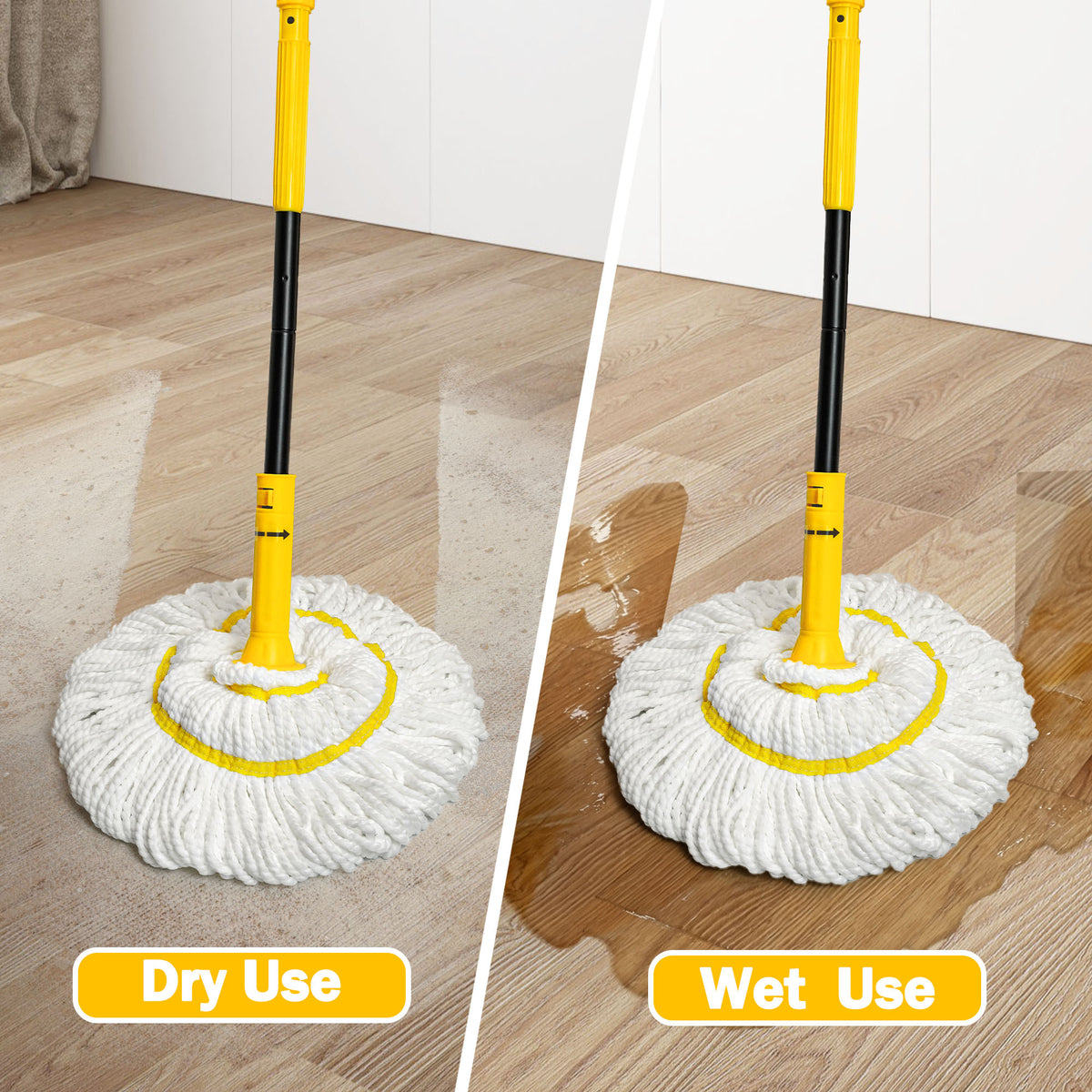 NEWE Self Wringing Twist Mop for Floor Cleaning with 55” Handle (Yellow)