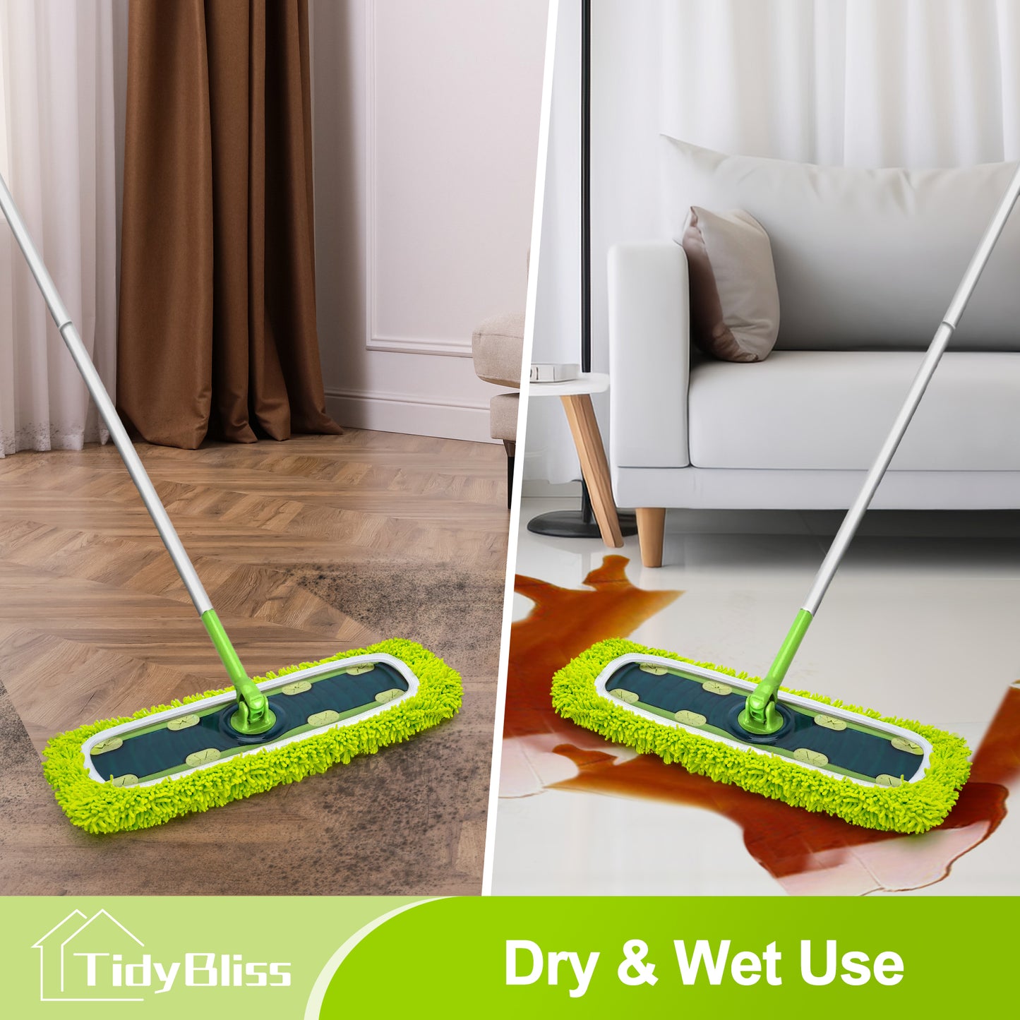 TidyBliss Reusable XL Microfiber Sweeper Mop Pads 4 Pack (Green)
