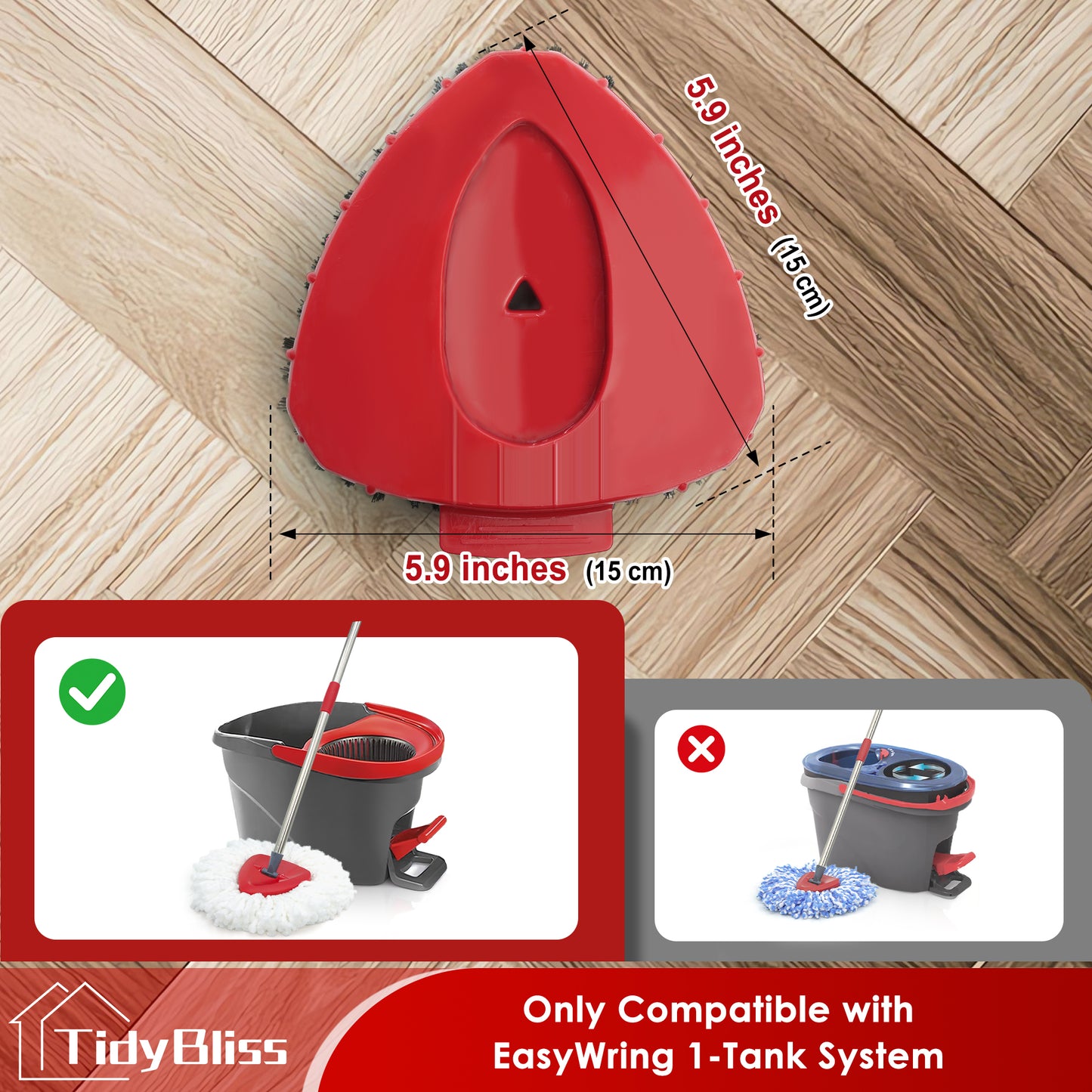 TidyBliss Scrub Brush Attachments 2 PCS for EasyWring 1 Tank Spin Mop System