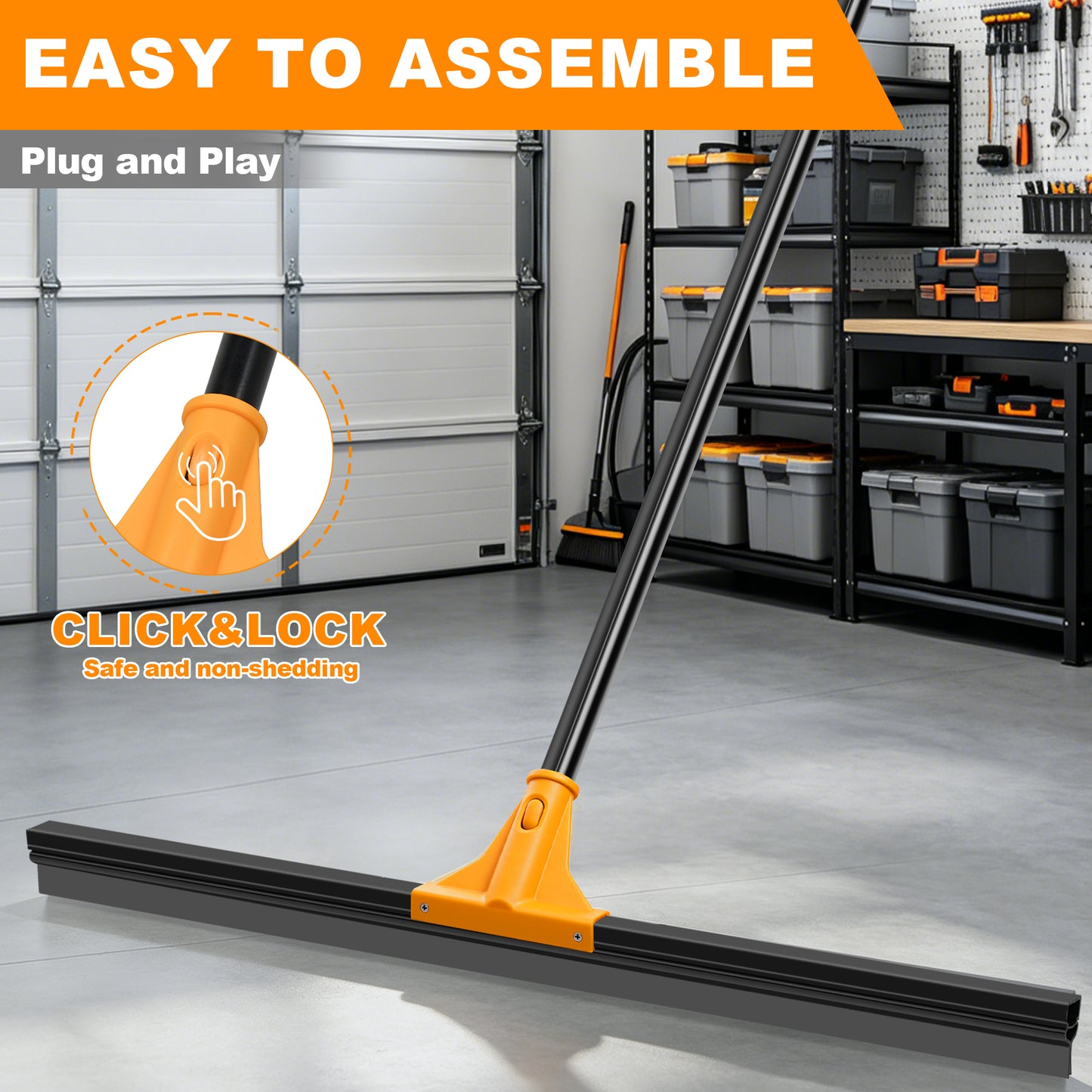 JEHONN 30" Large Floor Squeegee Heavy Duty with Long Handle (Orange)