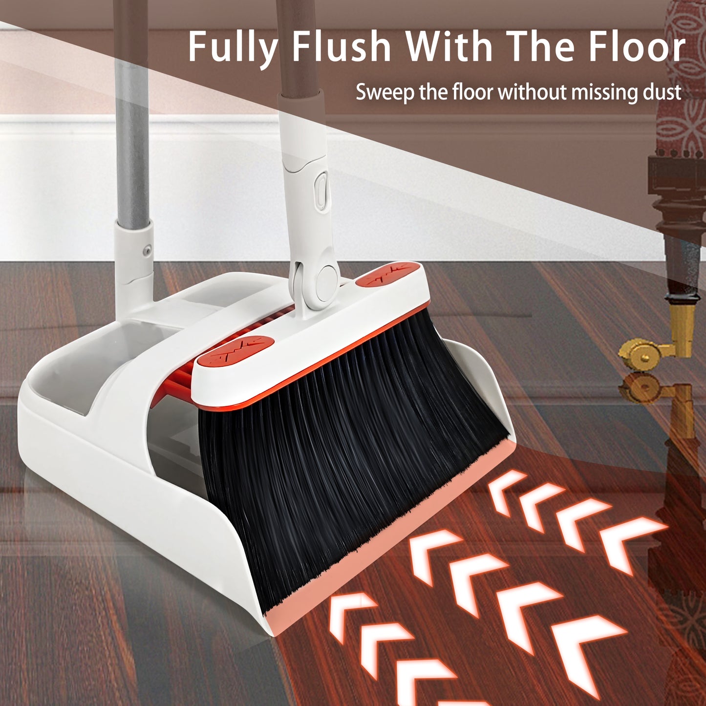 JEHONN Broom and Plastic Dust Pans Set for Home with 54 inches Long Handle (Grey&Red)