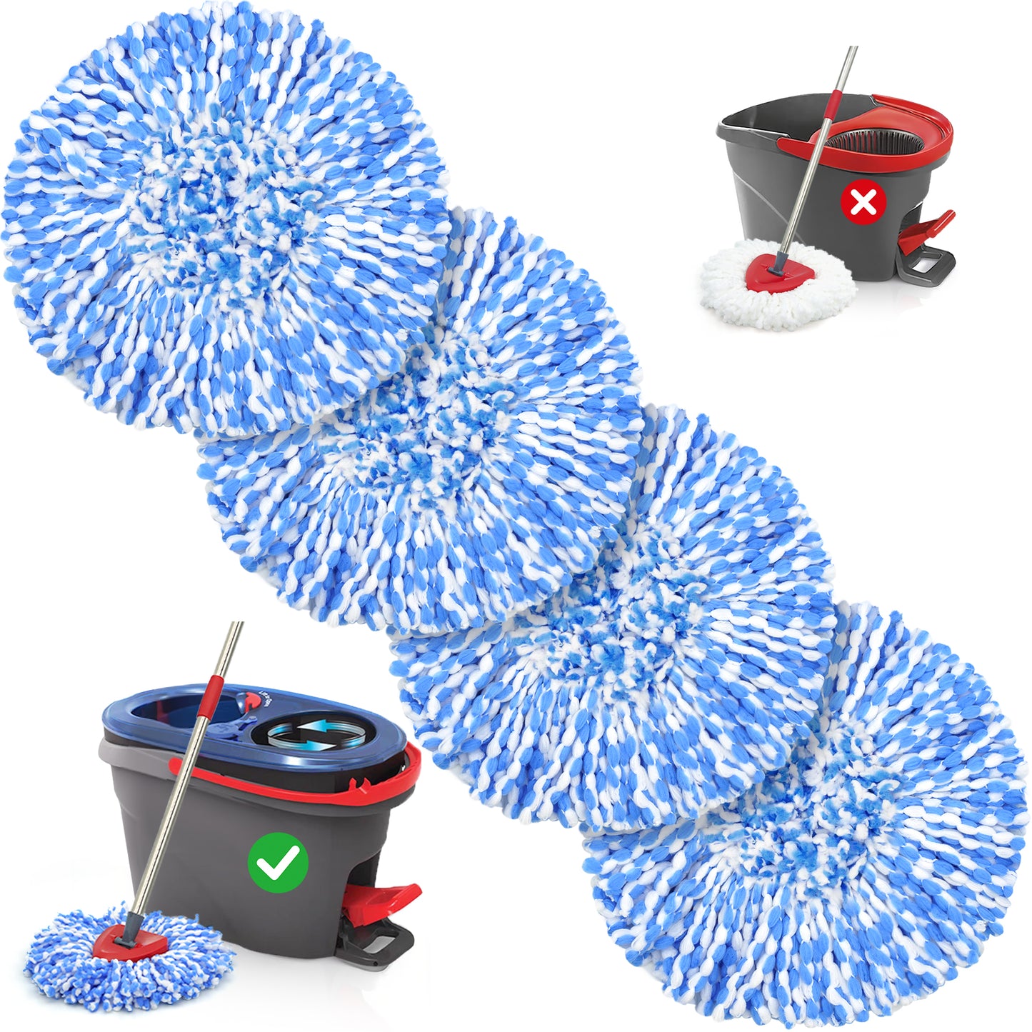 TidyBliss Spin Mop Replace Head 4 Pack for RinseClean 2 Tank System