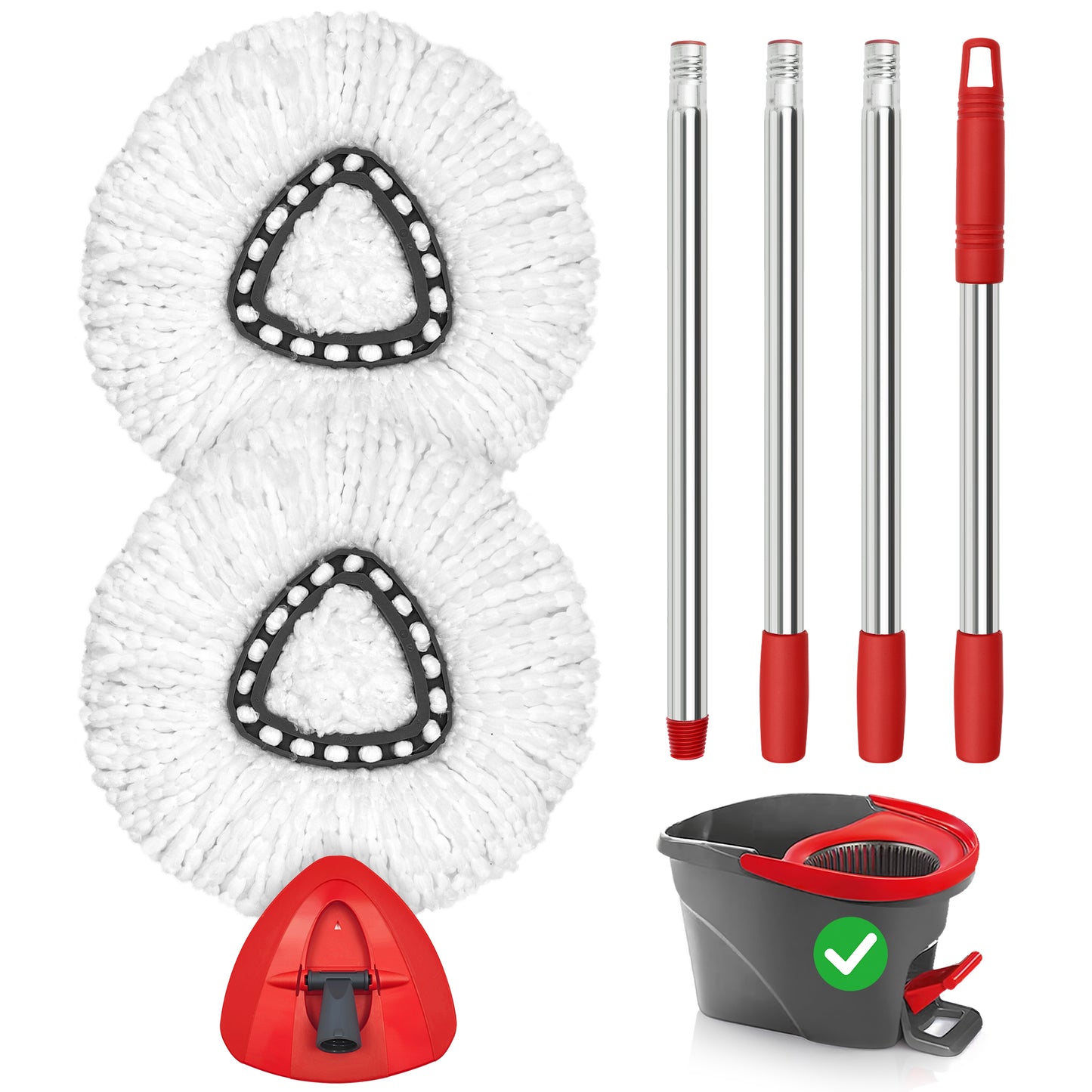 TidyBliss Spin Mop Replacement Heads 2 Pack with Triangle Base and 58 inches Long Handle for O-Cedaar EasyWring 1 Tank System