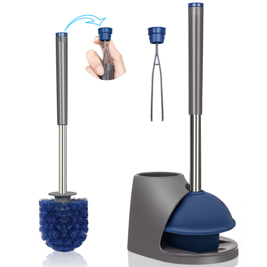 JEHONN Toilet Plunger and Brush Set with Holder and Hidden Tweezer (Gray)