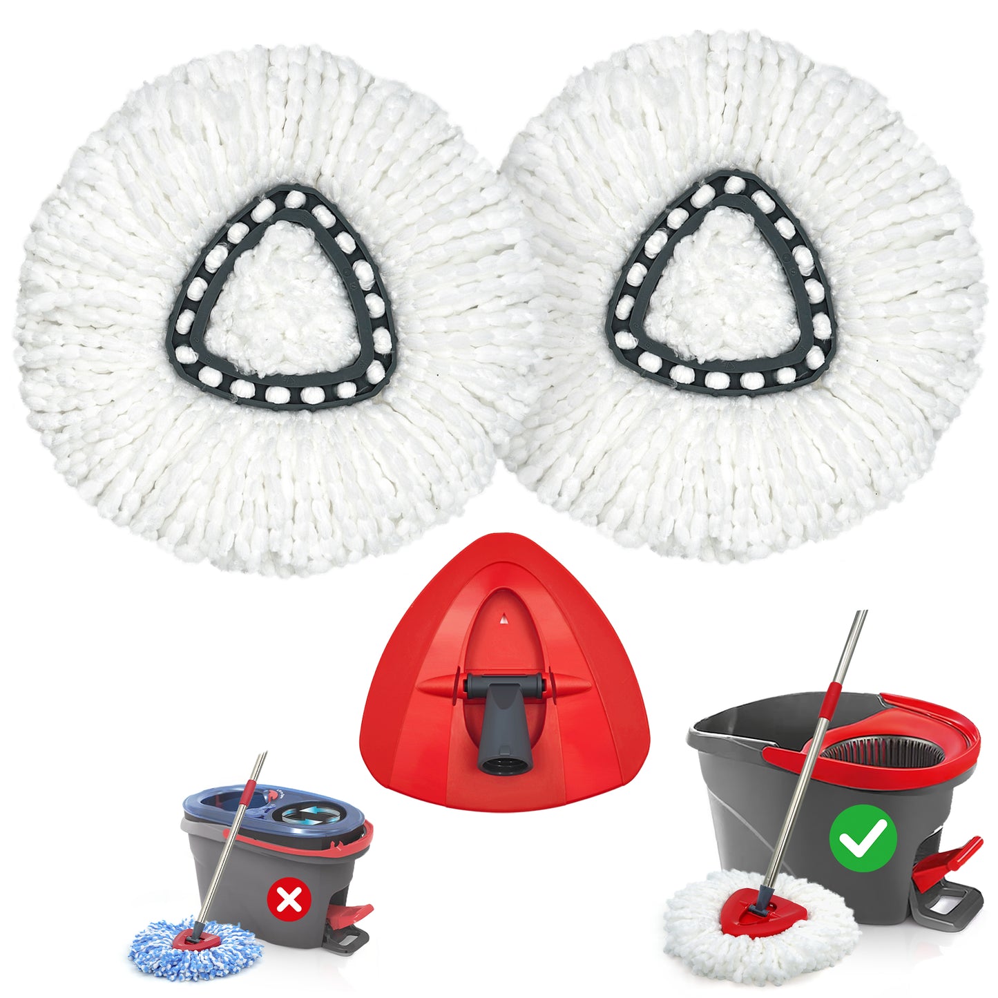 TidyBliss Mop Heads Replacements 2 Pack with Triangle Base for O-Cedaar EasyWring 1 Tank System