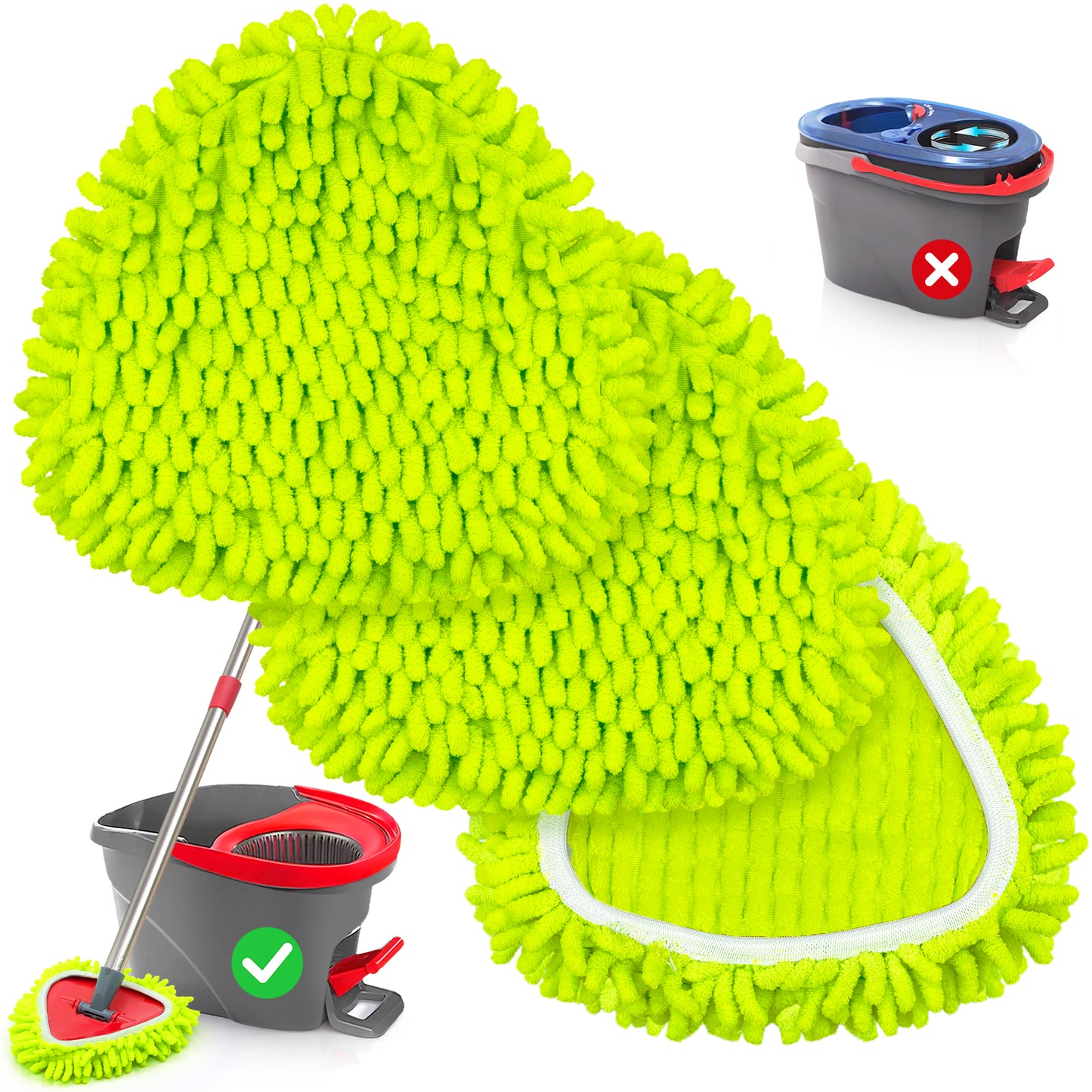 TidyBliss Microfiber Mop Head Replacement 3 Pack Compatible with EasyWring 1 Tank System (Green)