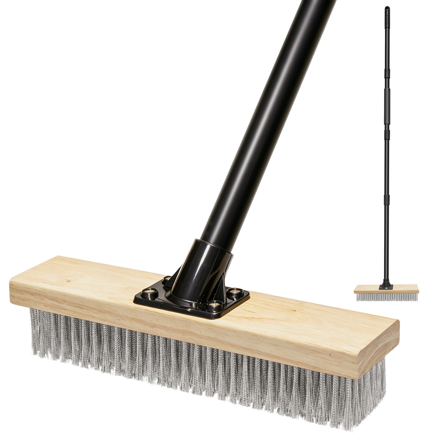 JEHONN Stainless Steel Wire Scrub Brush with 58" Long Handle for Concrete