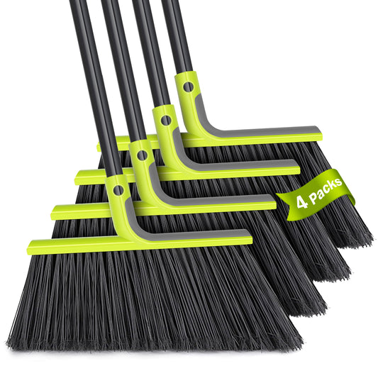TidyBliss 4 Packs Outdoor Broom Heavy Duty, 56 inches Tall Angle Brush (Green)