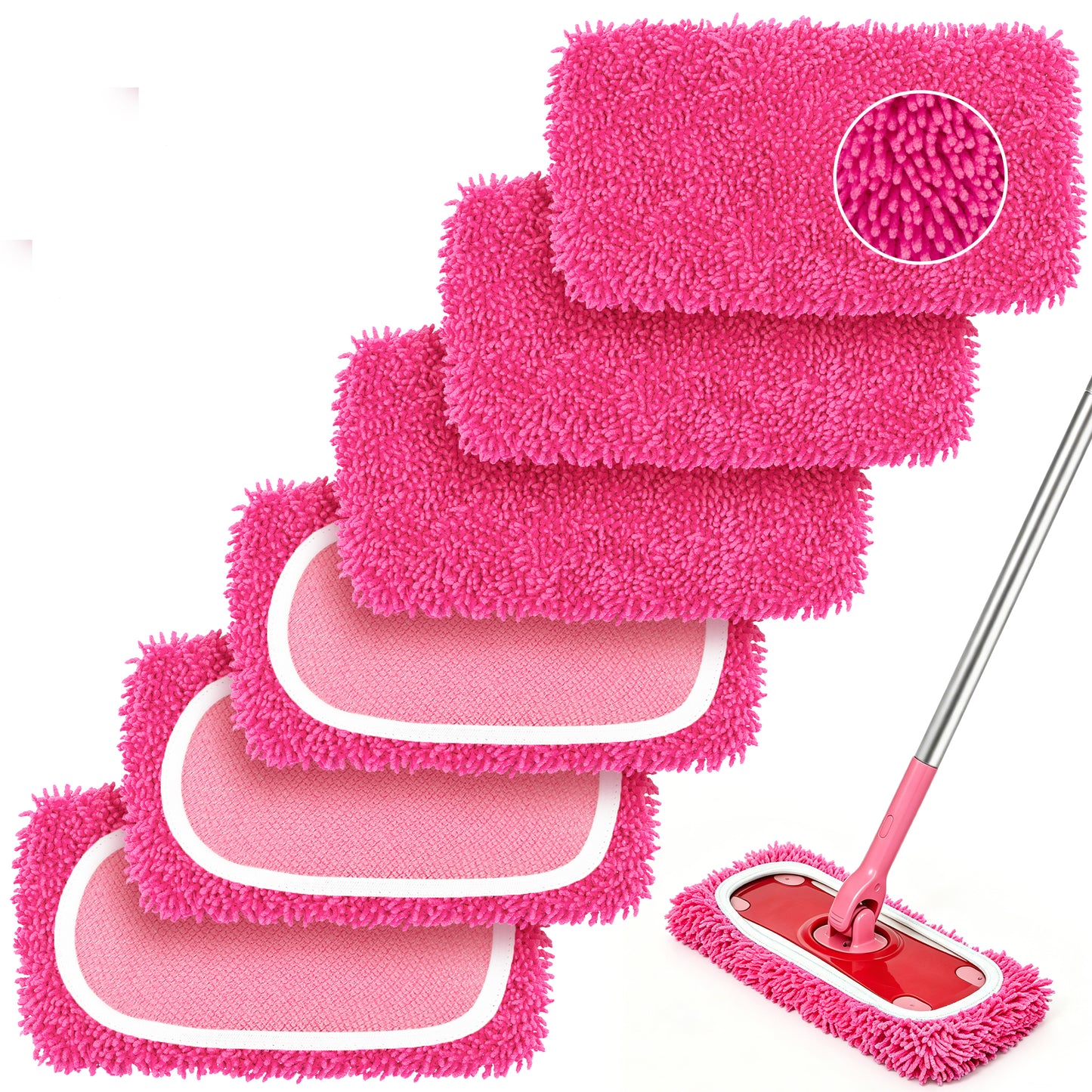 ZenClean Reusable Microfiber Mop Pads 6 Pack Compatible with SwifferSweeper Mop for Wet & Dry Floor Cleaning (Pink)