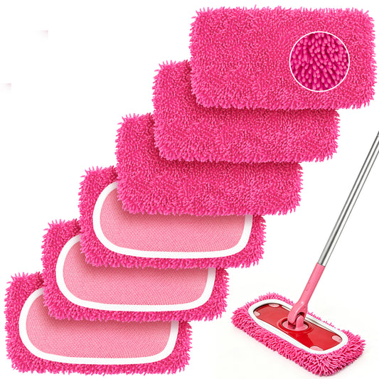 ZenClean Reusable Microfiber Mop Pads 6 Pack Compatible with SwifferSweeper Mop for Wet & Dry Floor Cleaning (Pink)