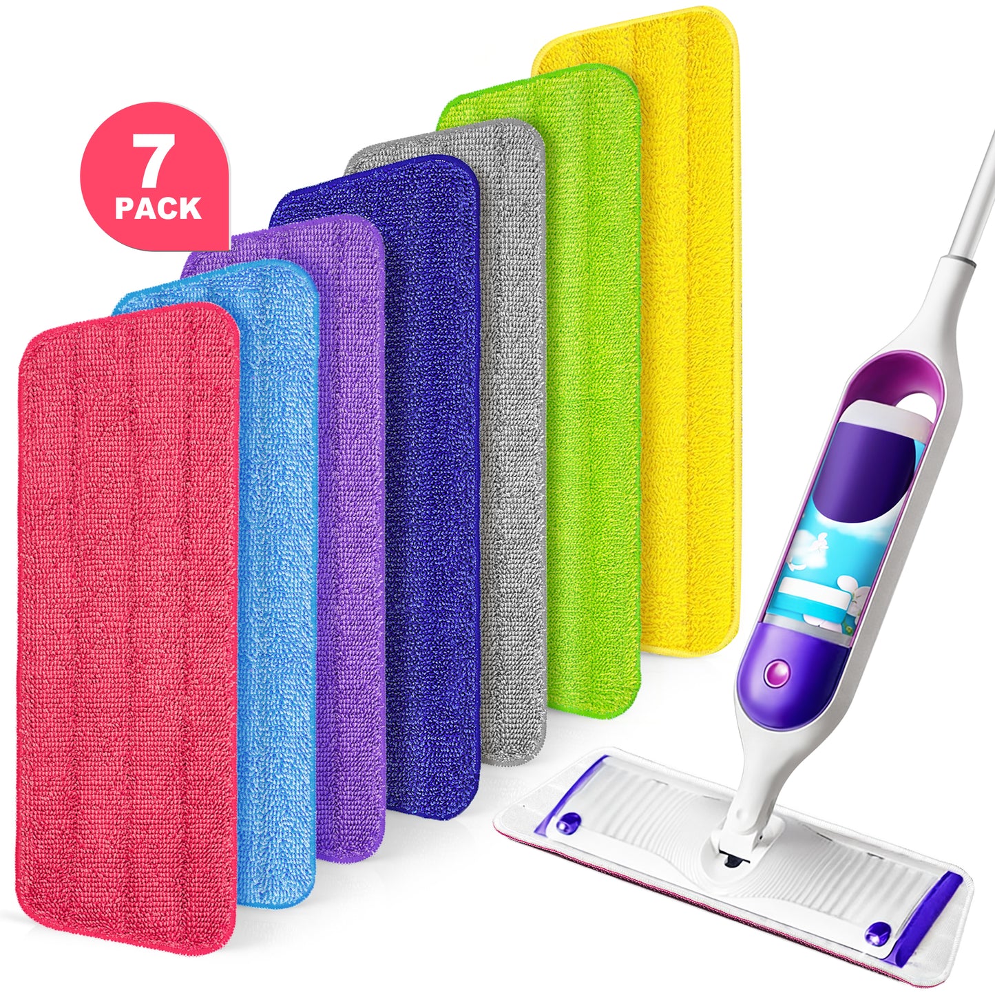 JEHONN 7 Pack Reusable Microfiber Mop Pads for PowerMop (7 Colors)