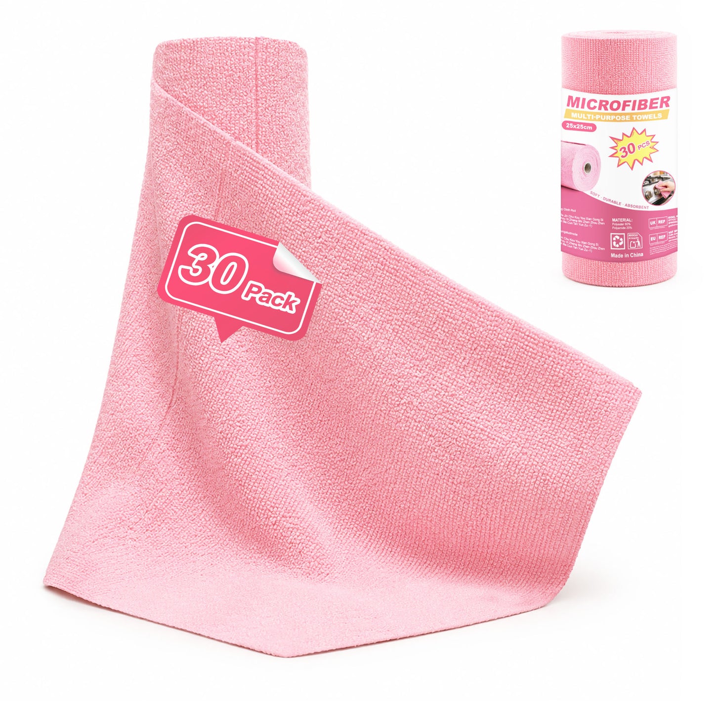 ZenClean Microfiber Cleaning Cloths Roll 30 Pack (Pink)